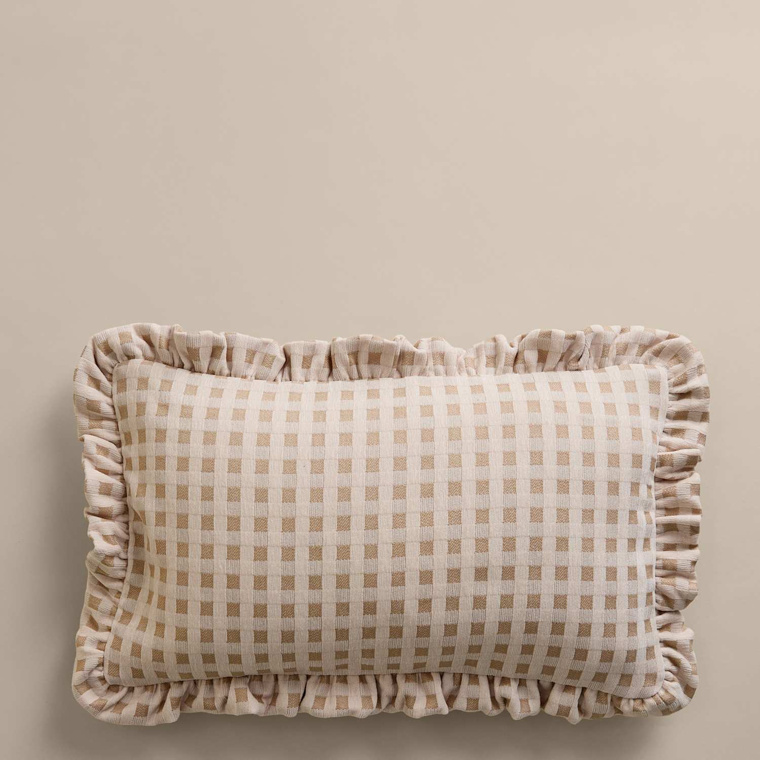 M&S Chenille Woven Gingham Bolster Cushion - Neutral