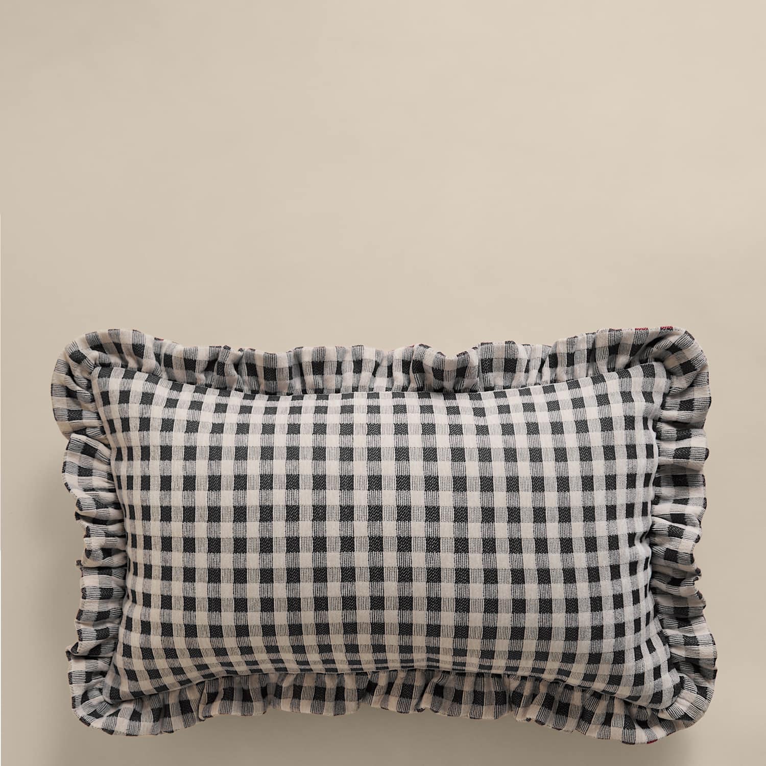 M&S Chenille Woven Gingham Bolster Cushion - Charcoal