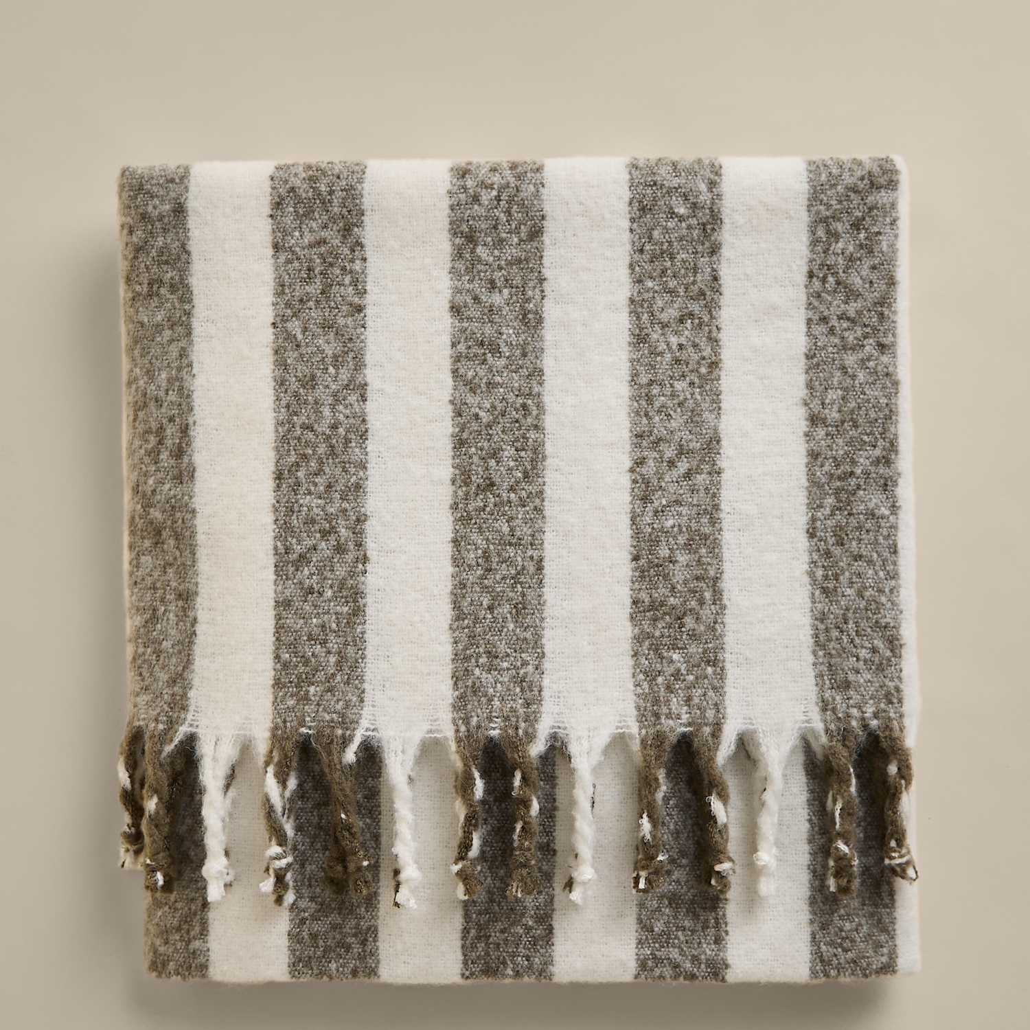 M&S Faux Mohair Striped Throw - Khaki