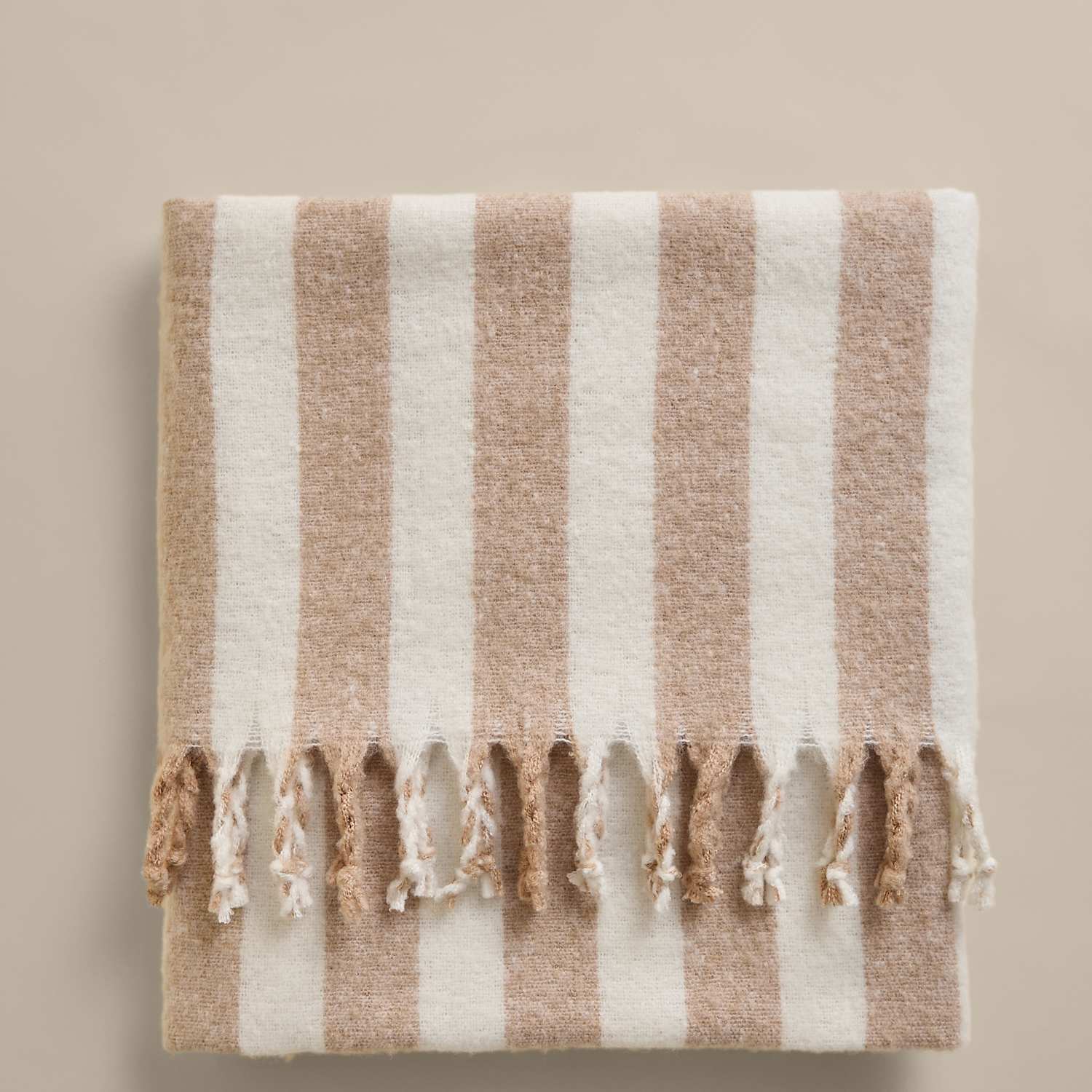 M&S Faux Mohair Striped Throw - Neutral