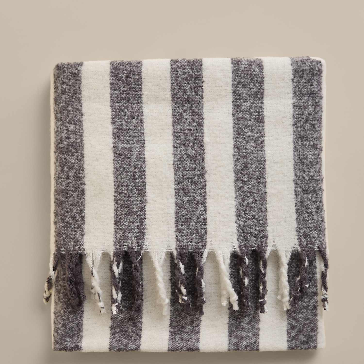 M&S Faux Mohair Striped Throw - Grey