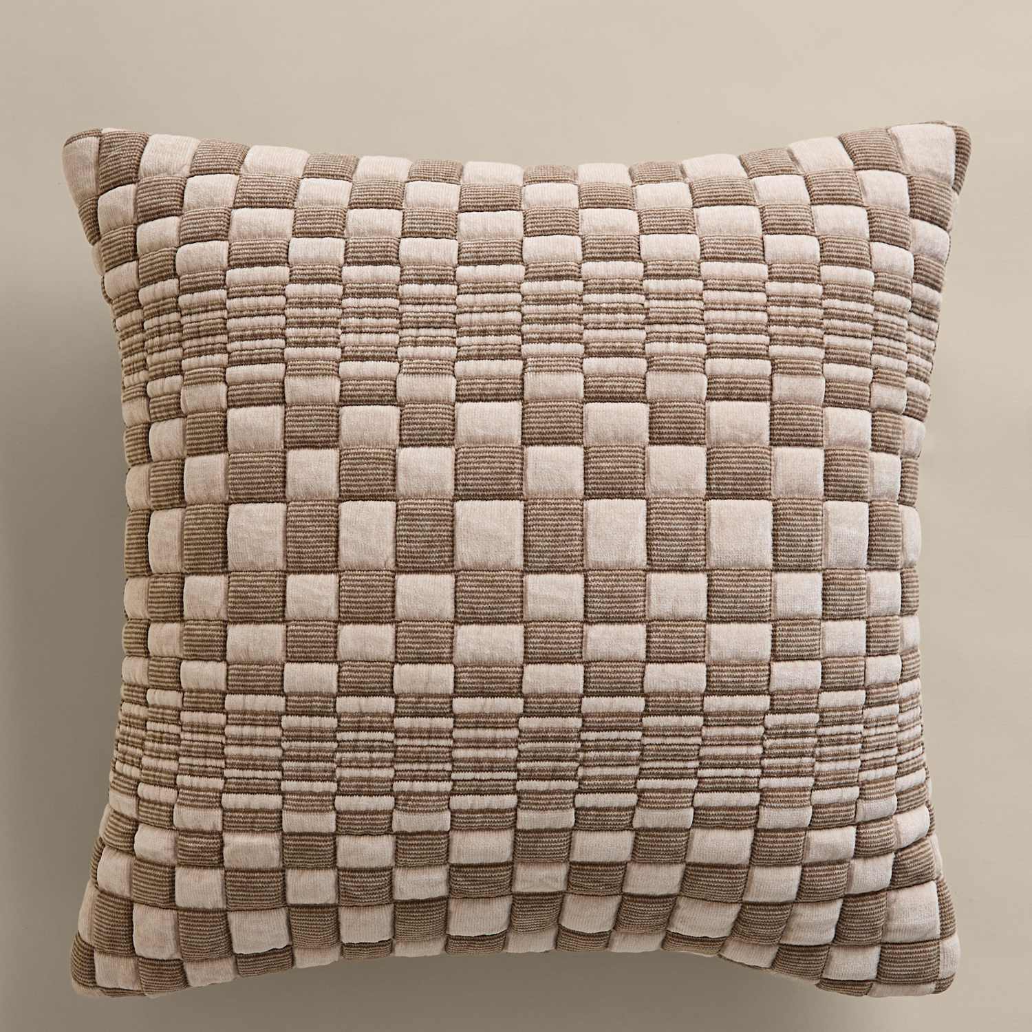 M&S Chenille Checked Quilted Cushion - Natural Mix