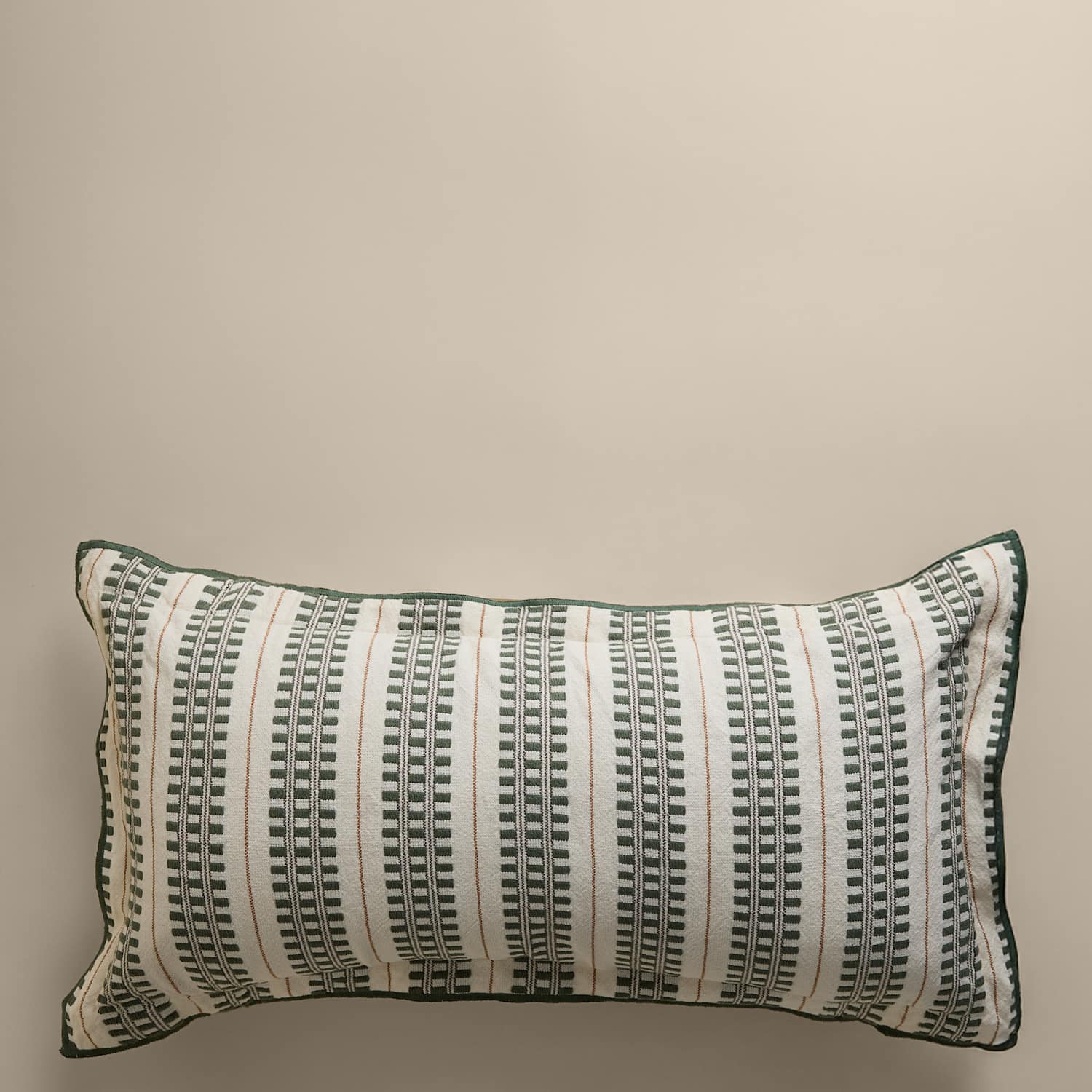 M&S Pure Cotton Embroidered Grid Bolster Cushion - Green Mix