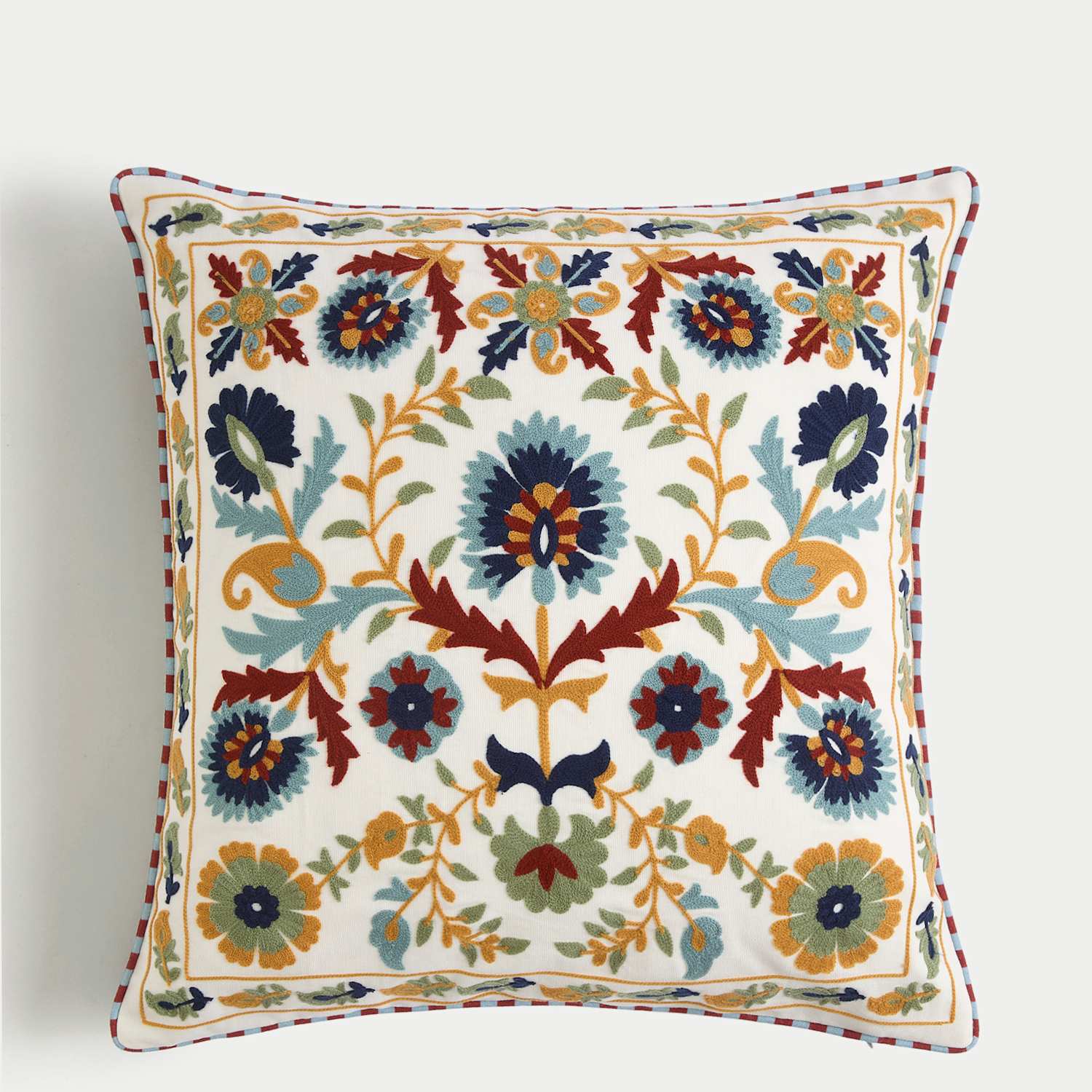 M&S Pure Cotton Floral Embroidered Cushion - Ivory Mix