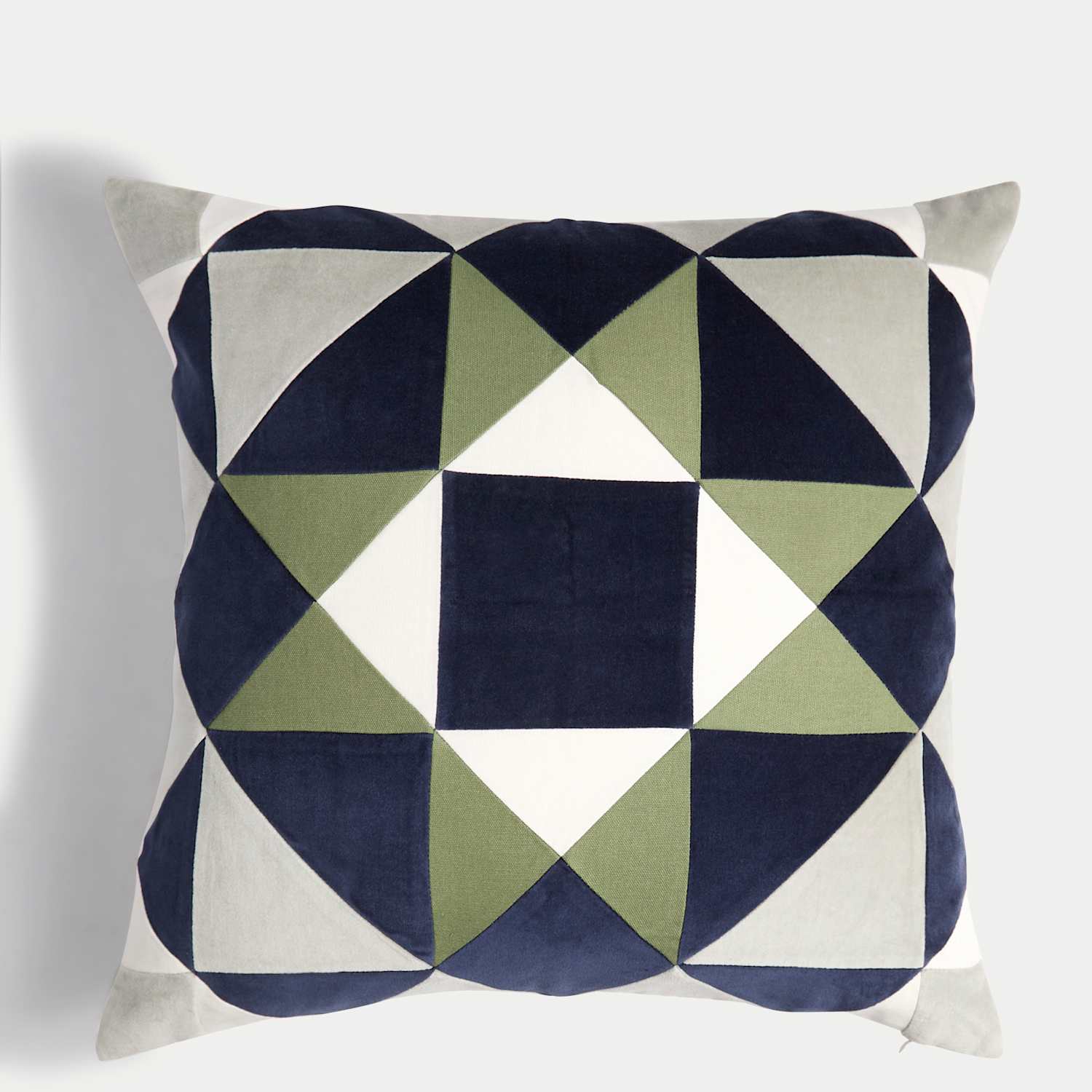 M&S Velvet Geometric Cushion - Green Mix