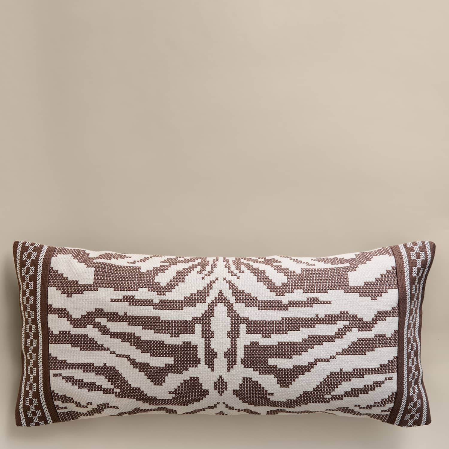 M&S Pure Cotton Abstract Embroidered Bolster Cushion - Brown Mix