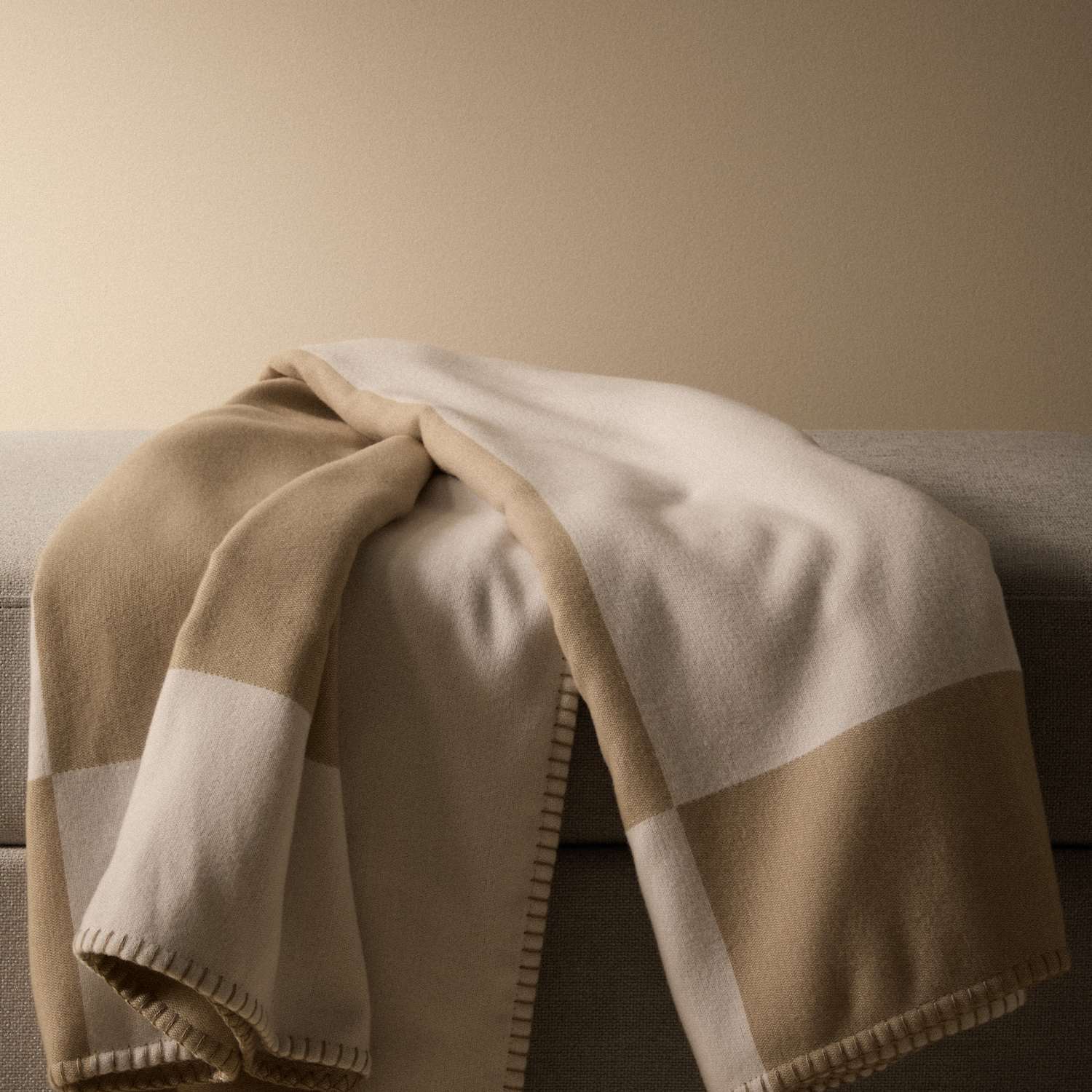 M&S X Kelly Hoppen Block Design Geometric Throw - Taupe