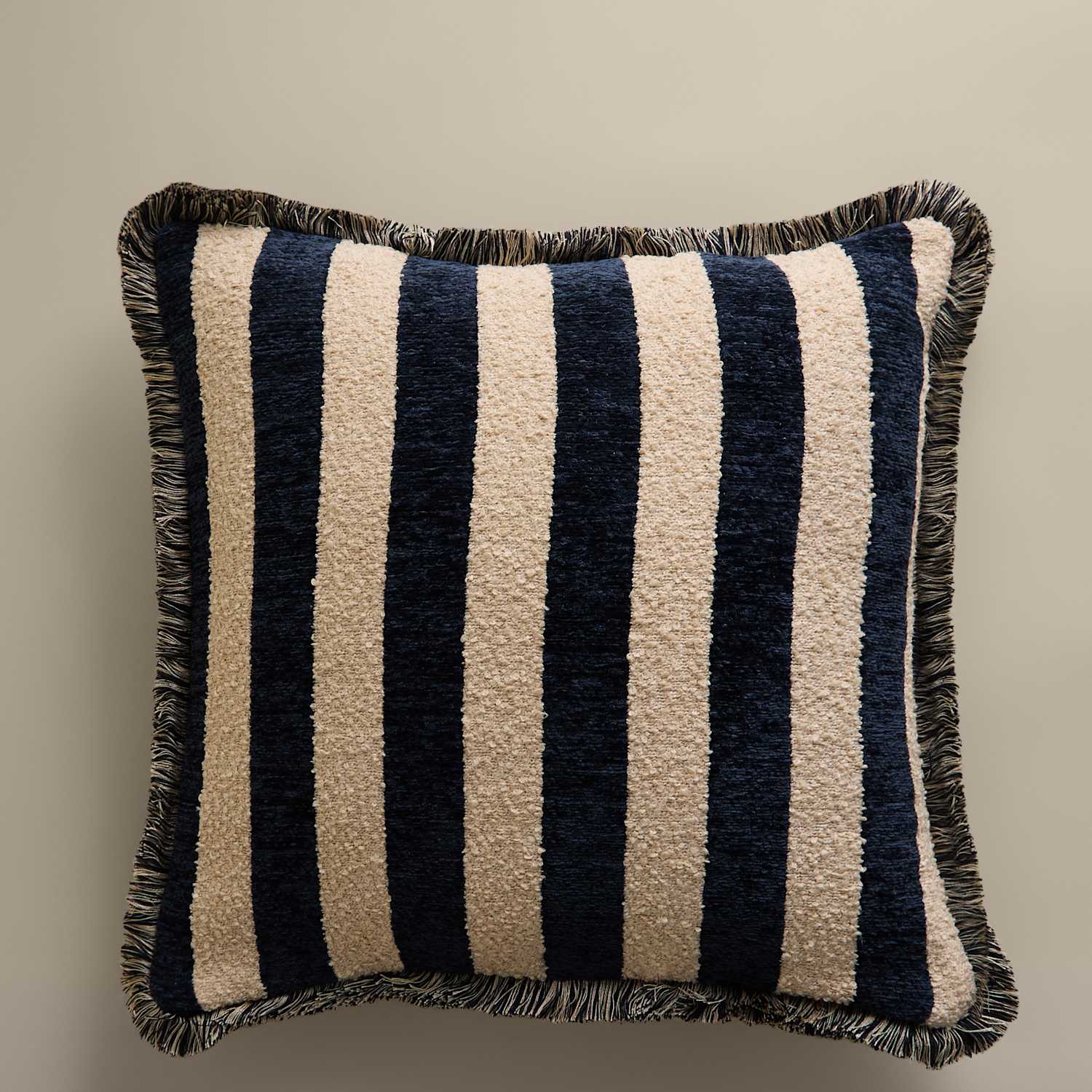 M&S Fringed Chenille Stripe Cushion Cover - Navy Mix