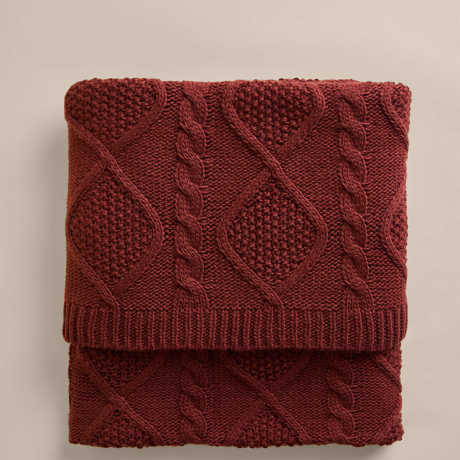 M&S Cable Knit Throw - Chestnut