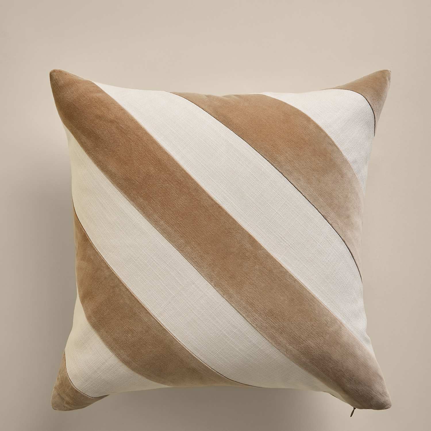 M&S Pure Cotton Velvet Diagonal Stripe Cushion - Biscuit