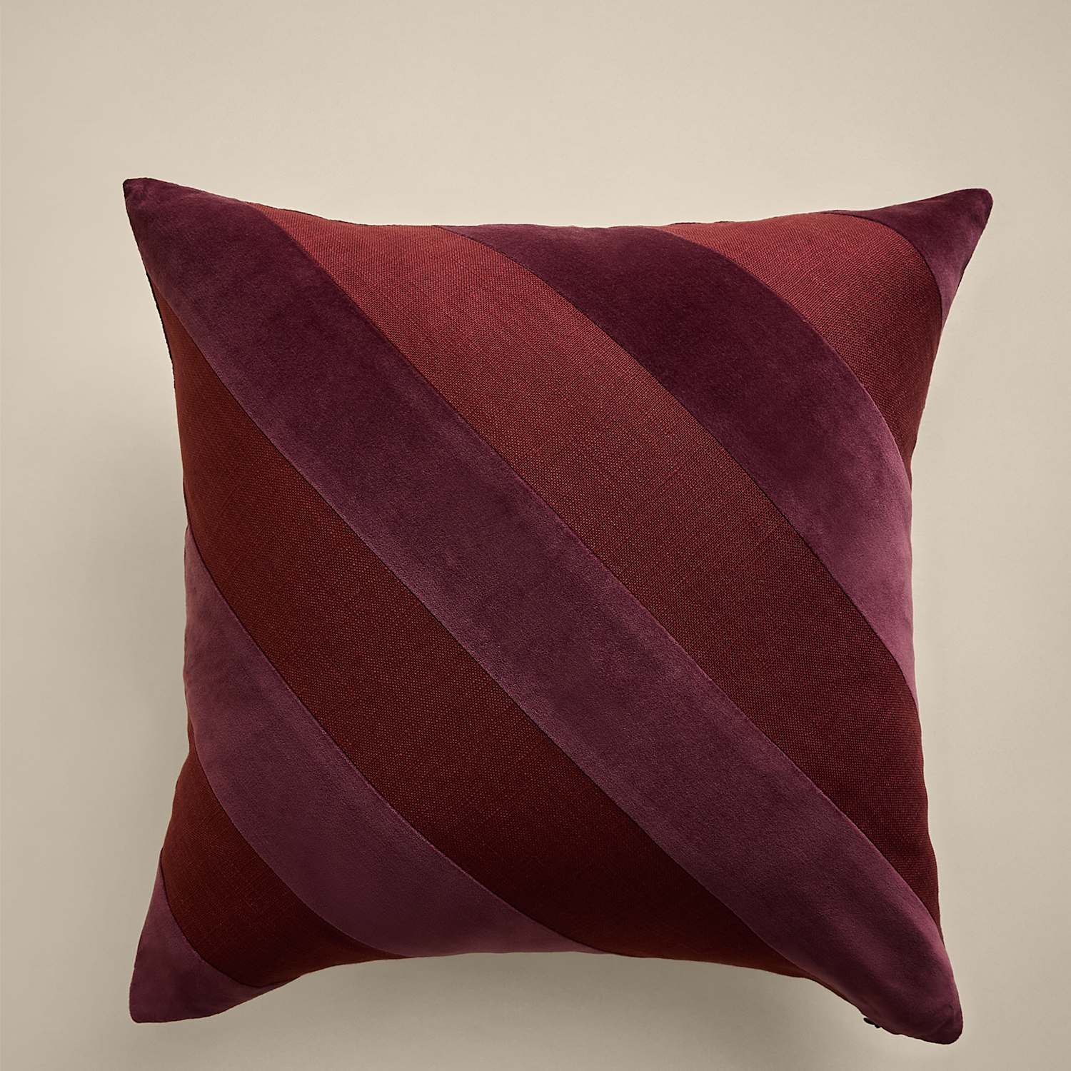 M&S Pure Cotton Velvet Diagonal Stripe Cushion - Burgundy