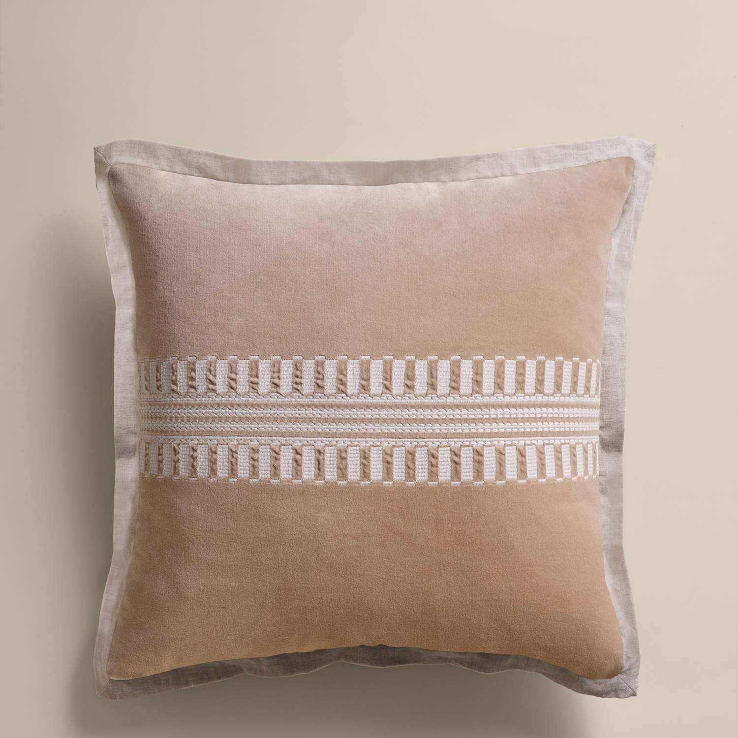 M&S Pure Cotton Velvet Embroidery Panel Cushion - Biscuit