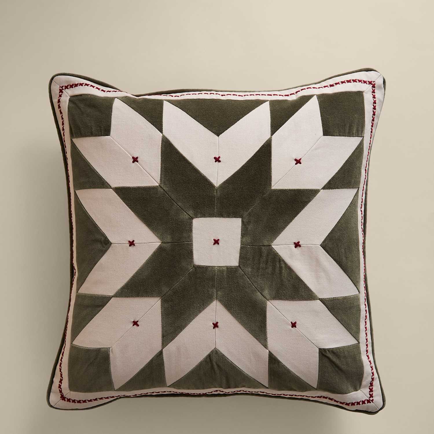 M&S Christmas Geometric Patchwork Cushion - Green Mix