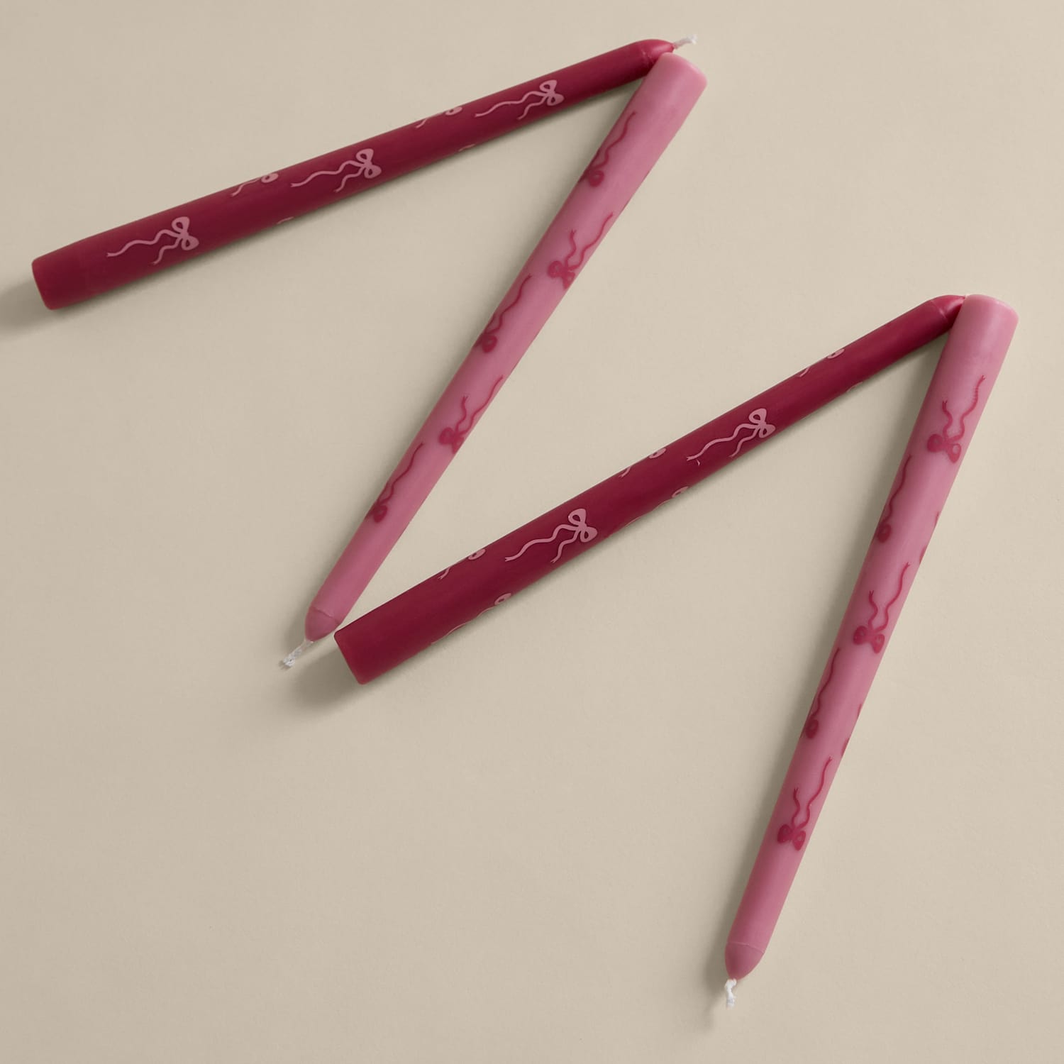M&S Set of 4 Bow Dinner Candles - Pink Mix