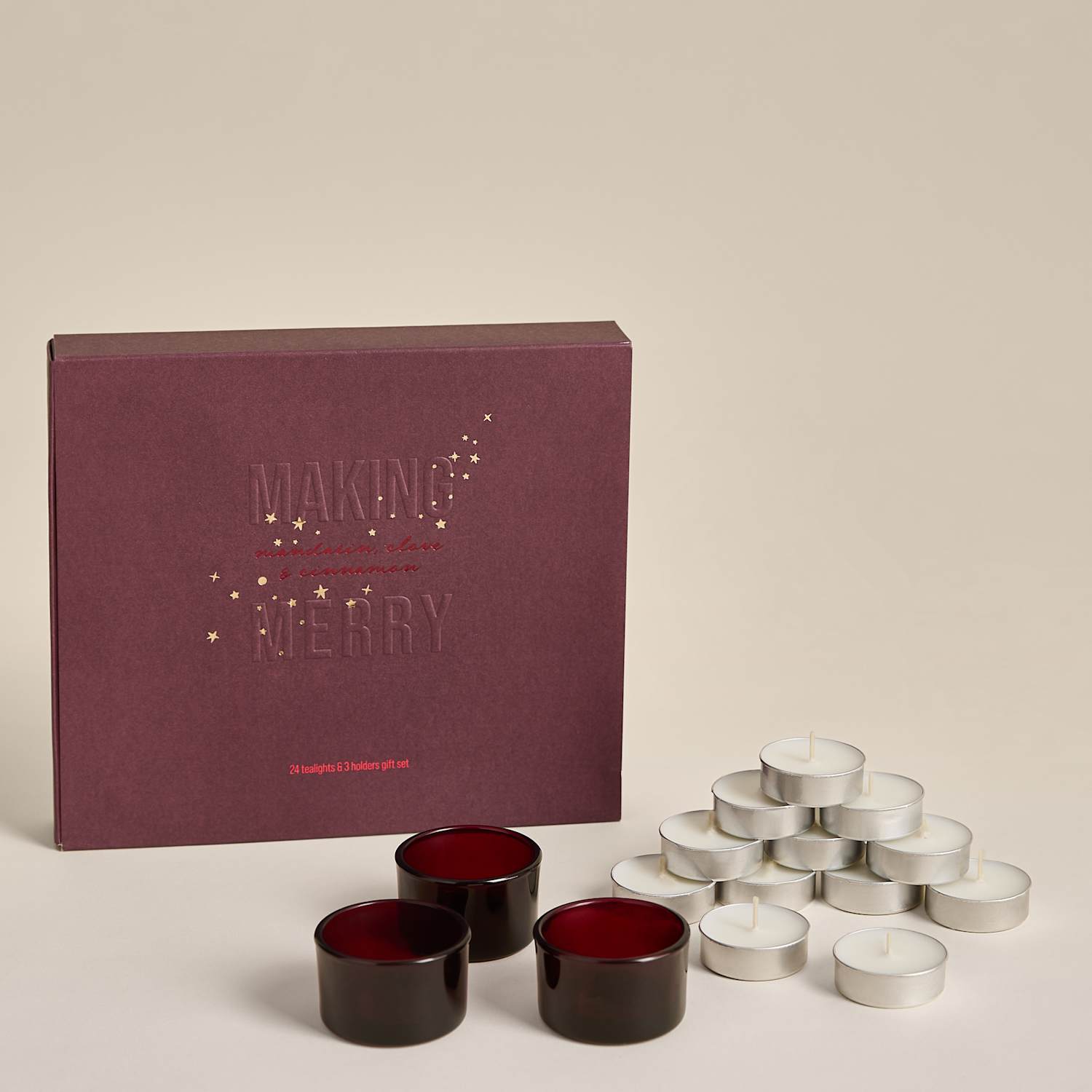 M&S Mandarin Cinnamon & Clove Tealight Gift Set - Red Mix