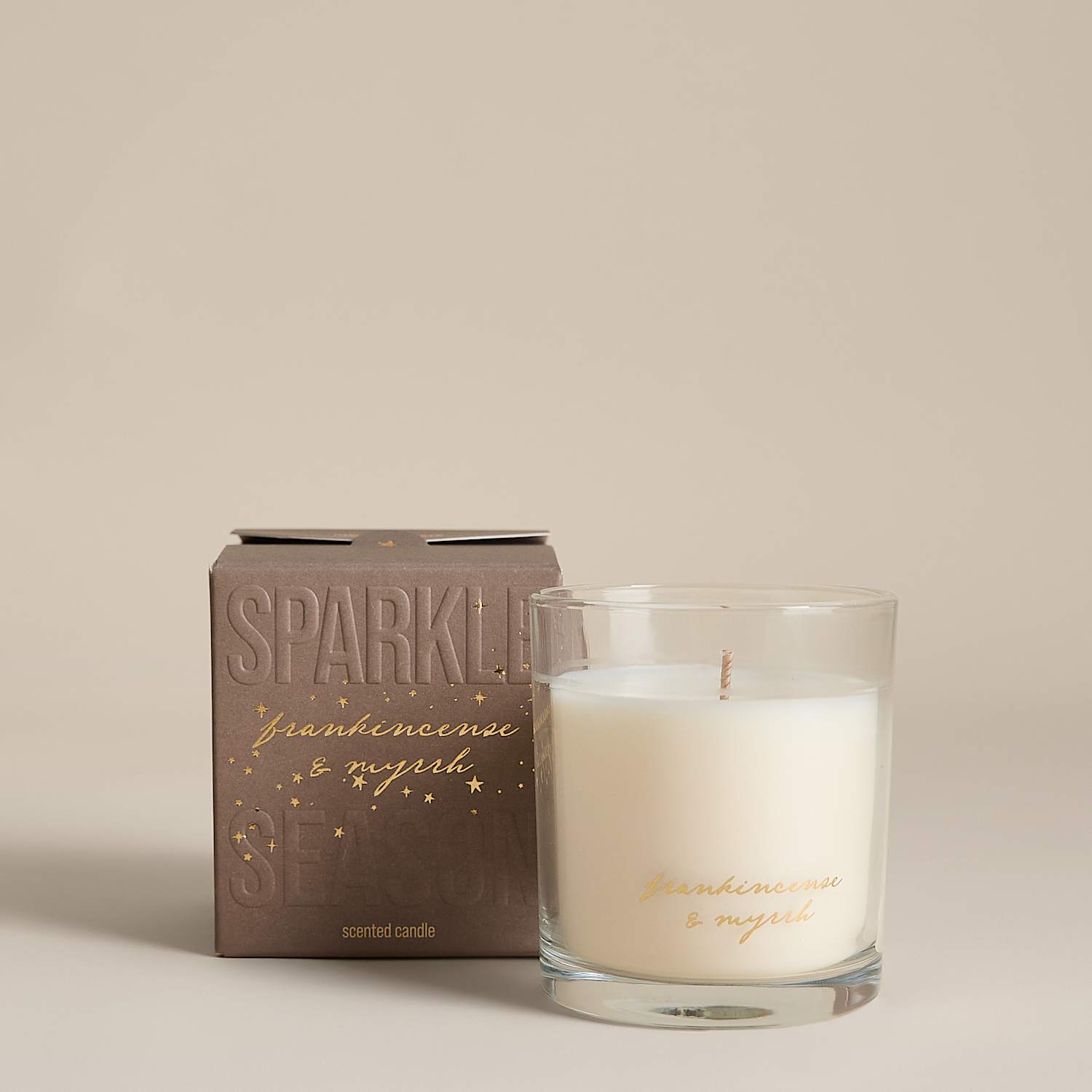 M&S Frankincense & Myrrh Box Candle - Light Buff