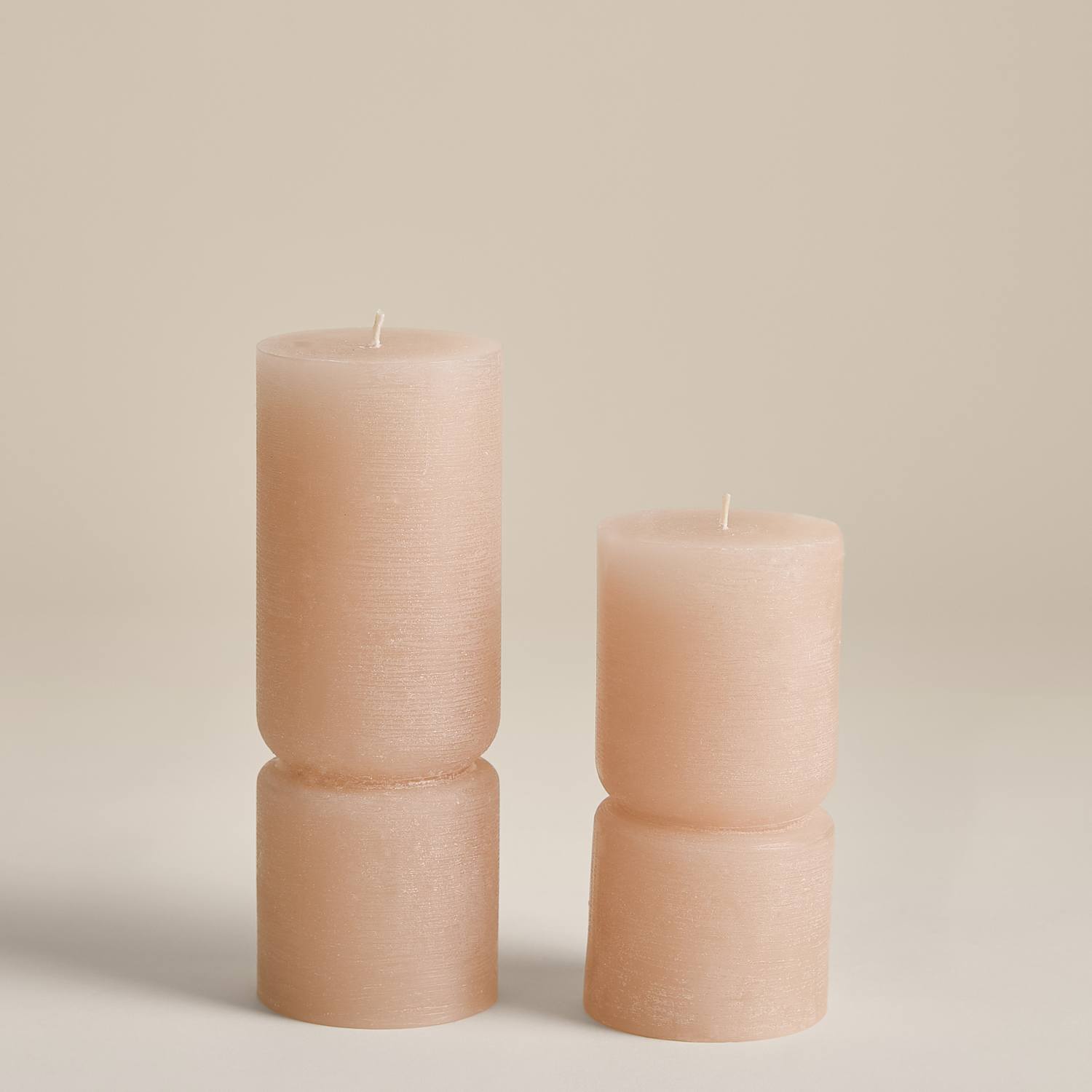 M&S 2 Pack Unscented Pillar Candles - Biscuit