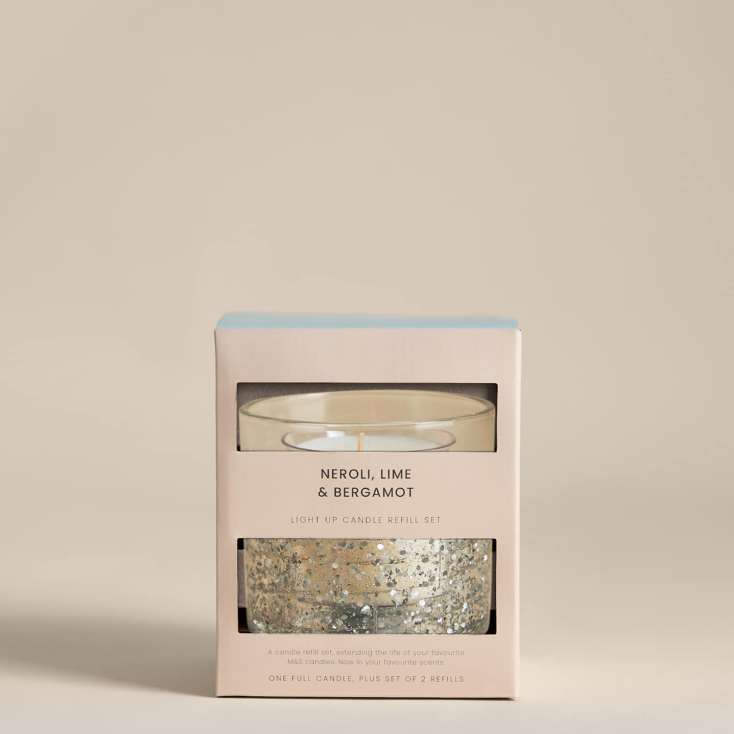 M&S Neroli, Lime & Bergamot Refillable Light Up Candle Bundle - Silver