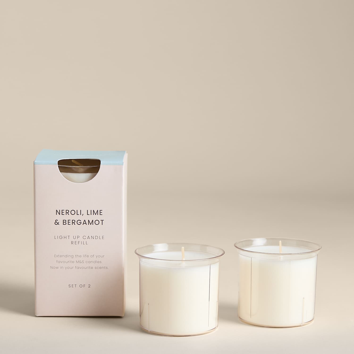 M&S Set of 2 Neroli, Lime & Bergamot Candle Refills - White Mix