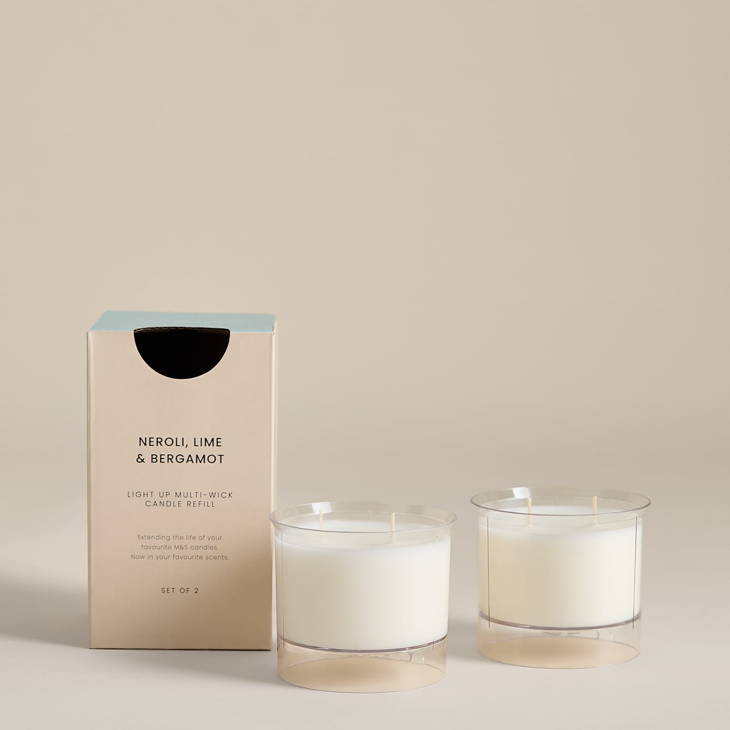 M&S 2 Pack Neroli Lime & Basil Candle Refill 120g - White Mix