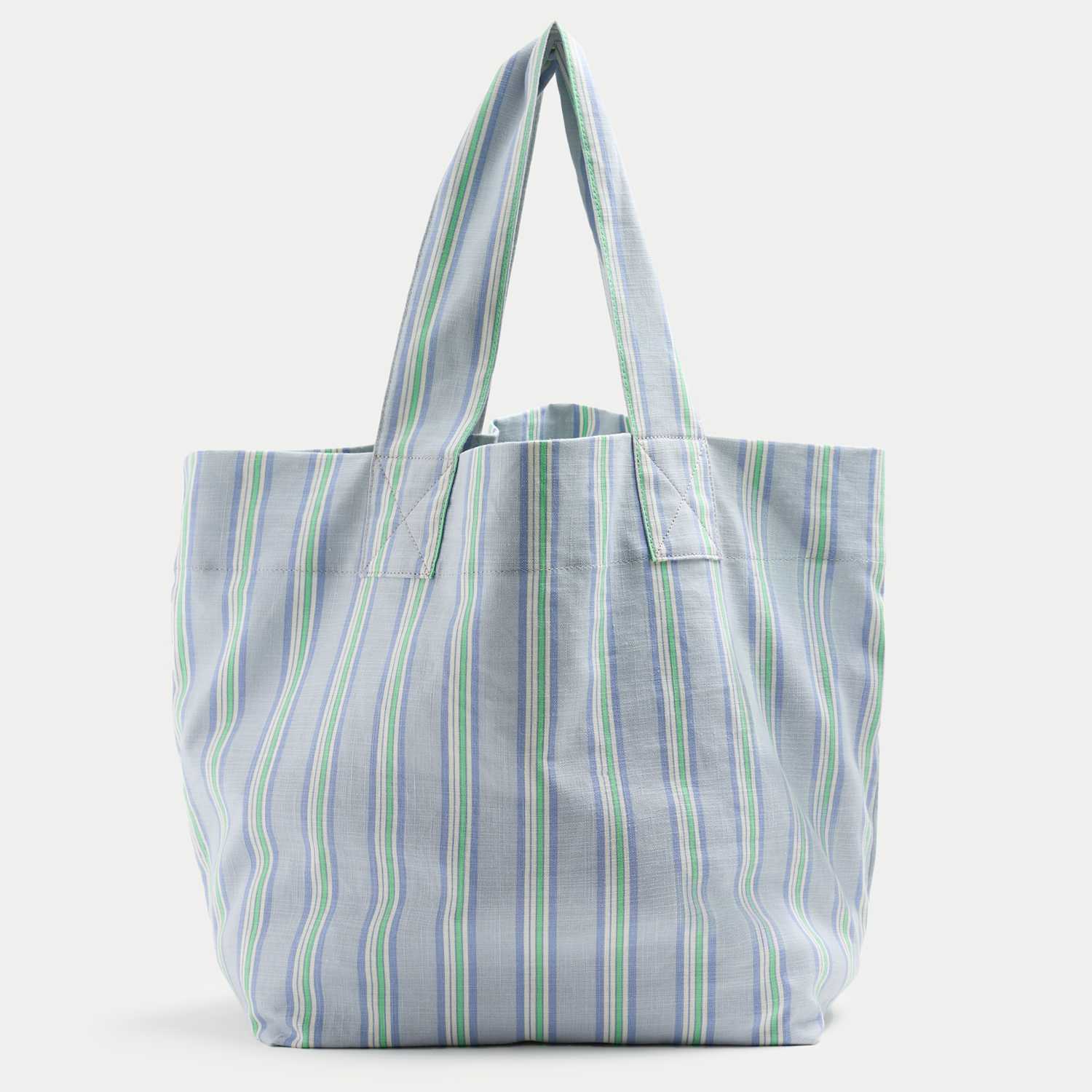 M&S Women's Pure Cotton Striped Shopper - Blue Mix