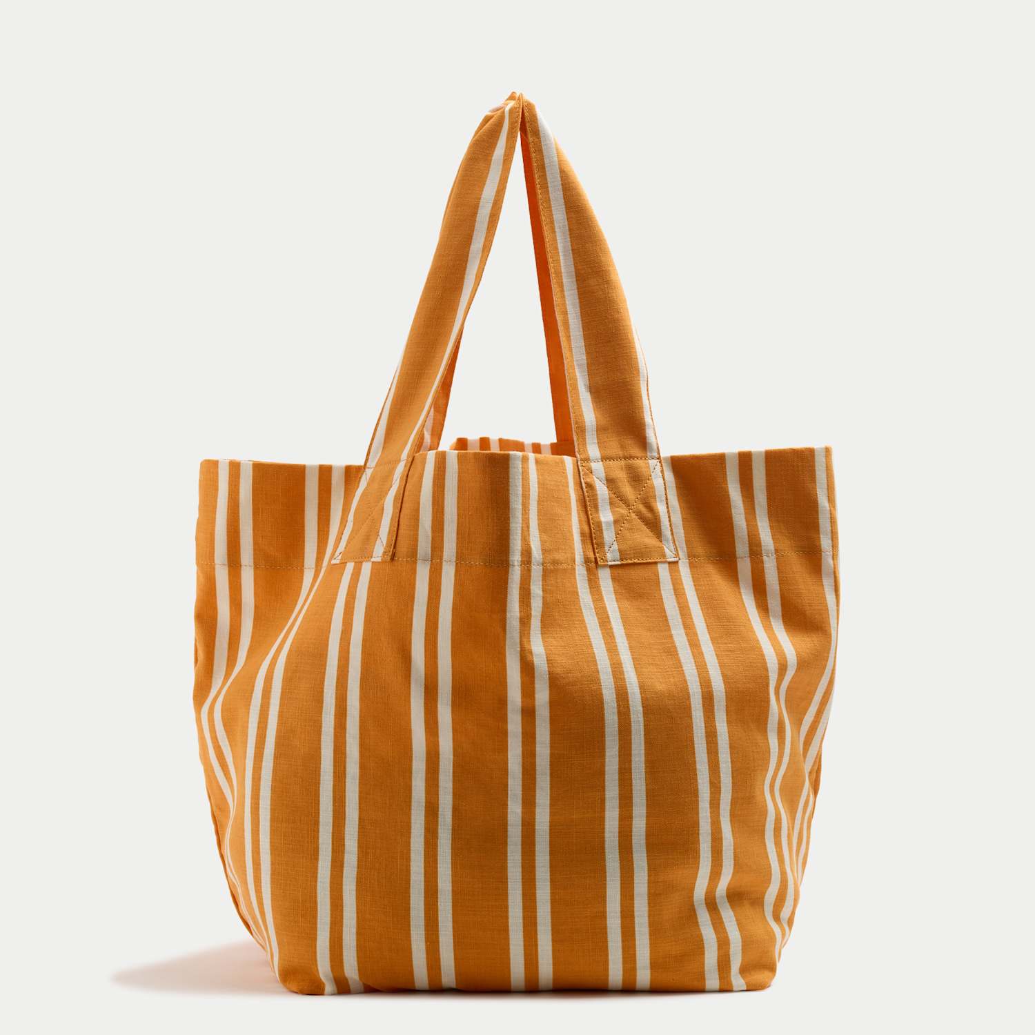 M&S Women's Pure Cotton Striped Shopper - Orange Mix