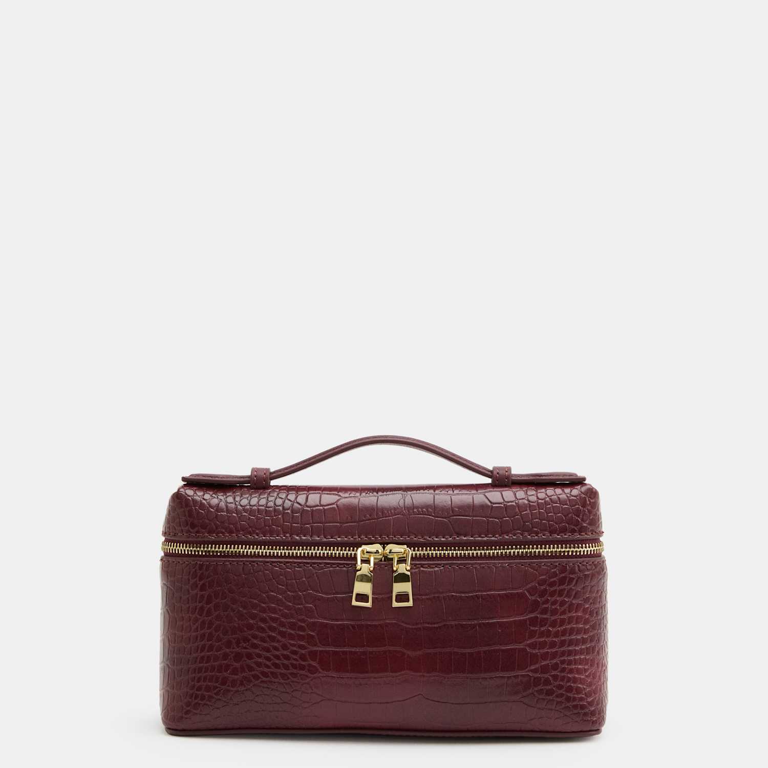 M&S Women's Croc Effect Vanity Cross Body Bag - Burgundy