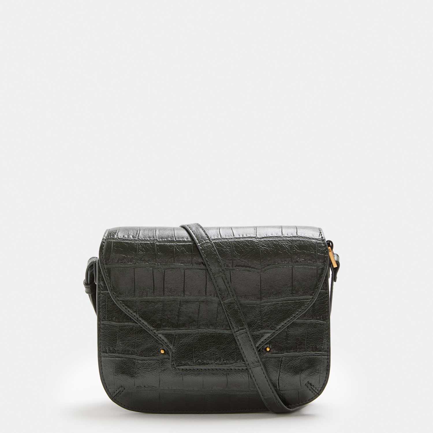 M&S Women's Croc Effect Envelope Crossbody Bag - Forest Green