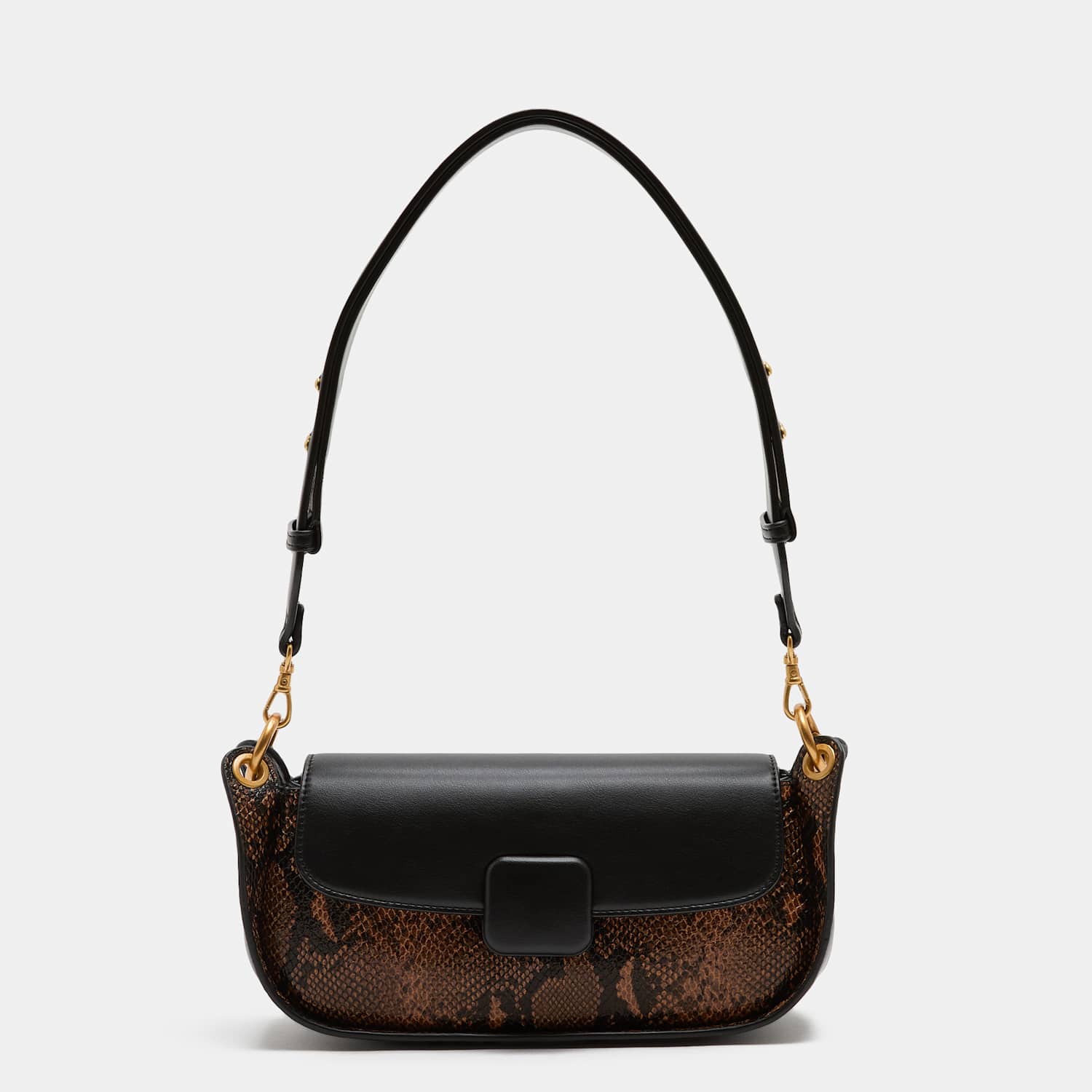 M&S Women's Snake Print Colour Block Shoulder Bag - Black Mix