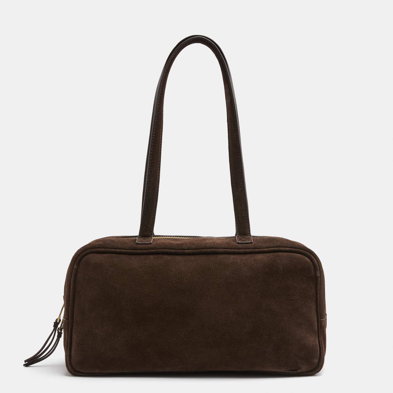 M&S Women's Suede Double Zip Top Handle Bowler Bag - Chocolate