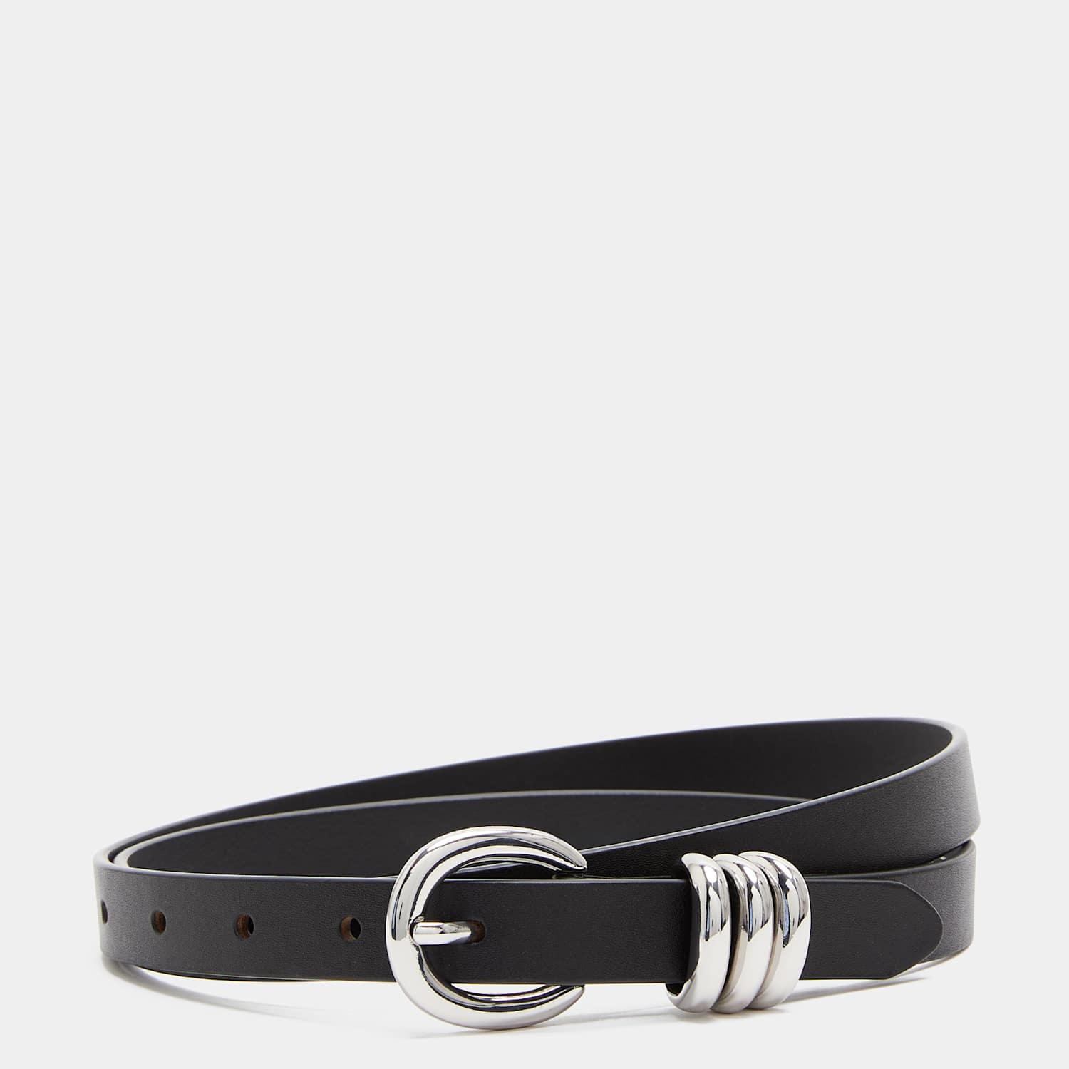 M&S Women's Leather Triple Keeper Jeans Belt - Medium - Black