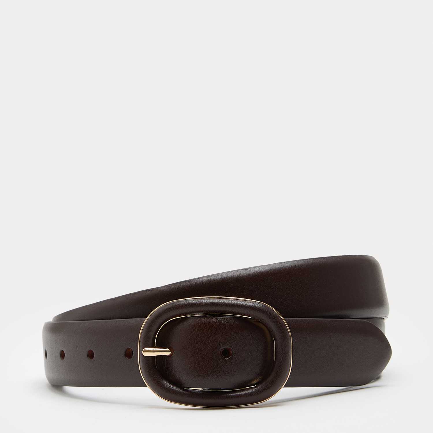 M&S Women's Leather Covered Buckle Jeans Belt - Large - Chocolate