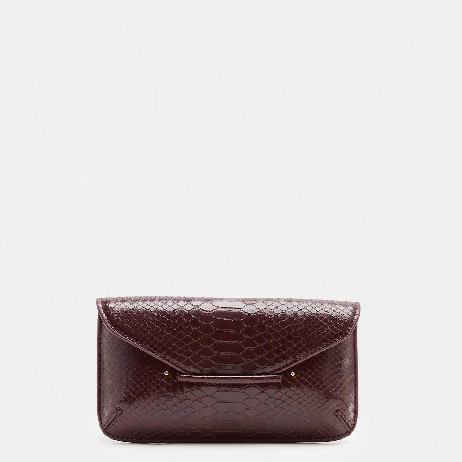M&S Women's Faux Leather Snake Print Mini Clutch Bag - Burgundy