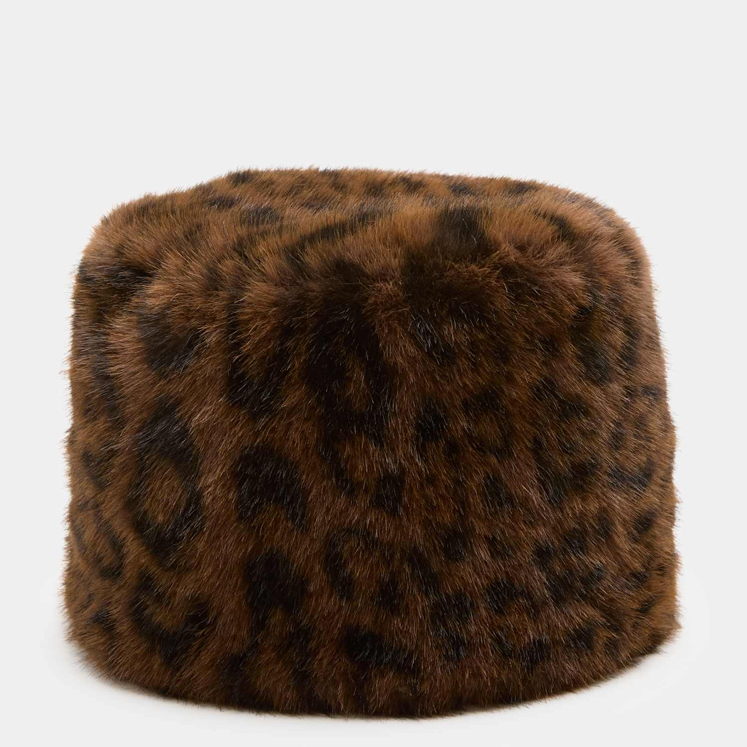 M&S Women's Faux Fur Animal Print Pill Box Hat - Small-Medium - Brown Mix