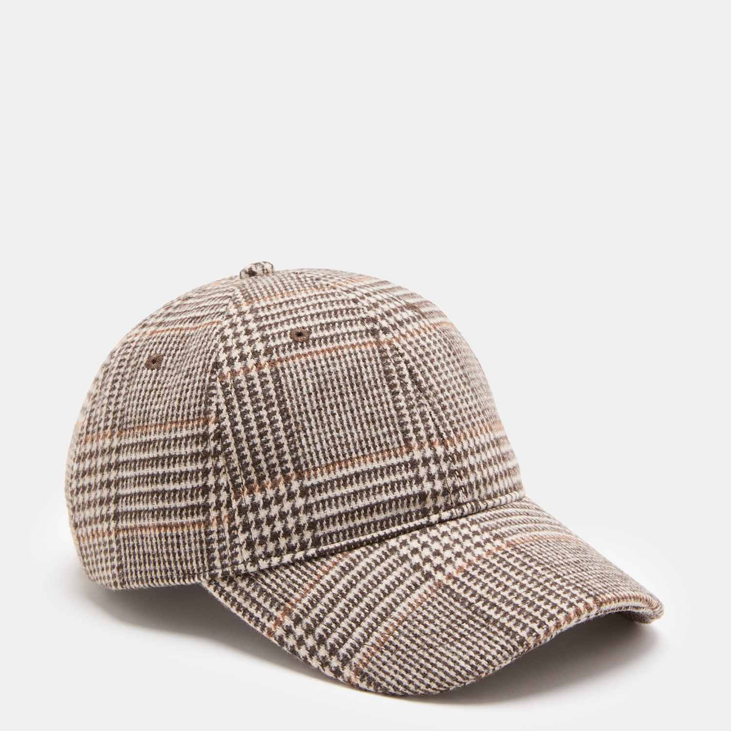 M&S Women's Checked Baseball Hat with Wool - Natural Mix
