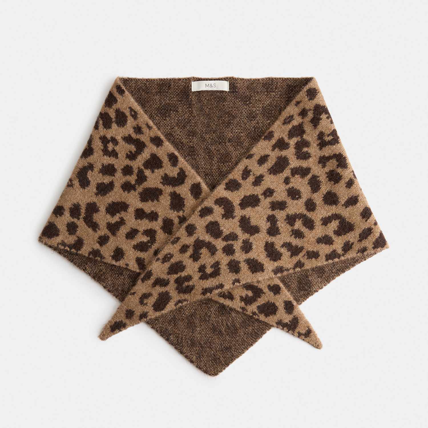 M&S Women's Jacquard Animal Print Triangle Scarf - Brown Mix