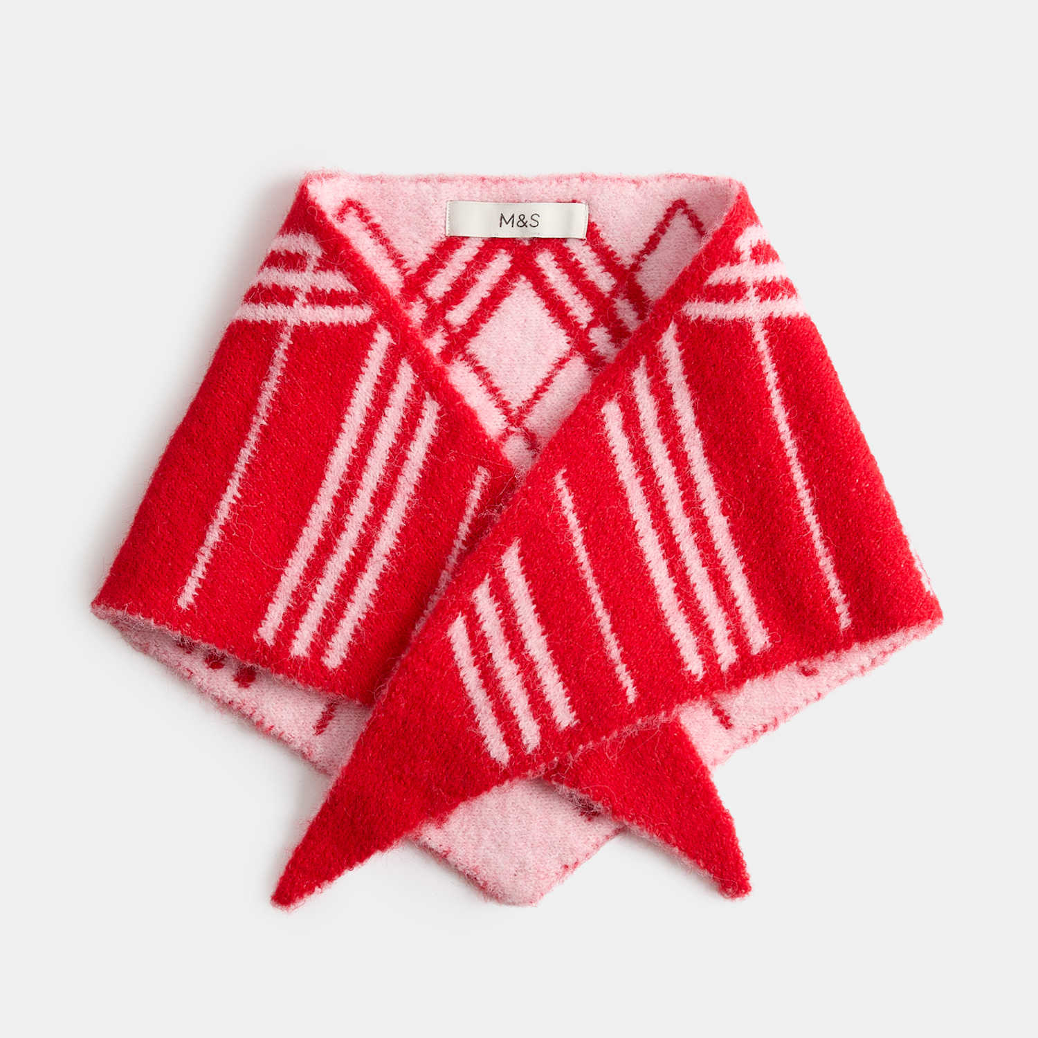 M&S Women's Checked Triangle Scarf - Red Mix