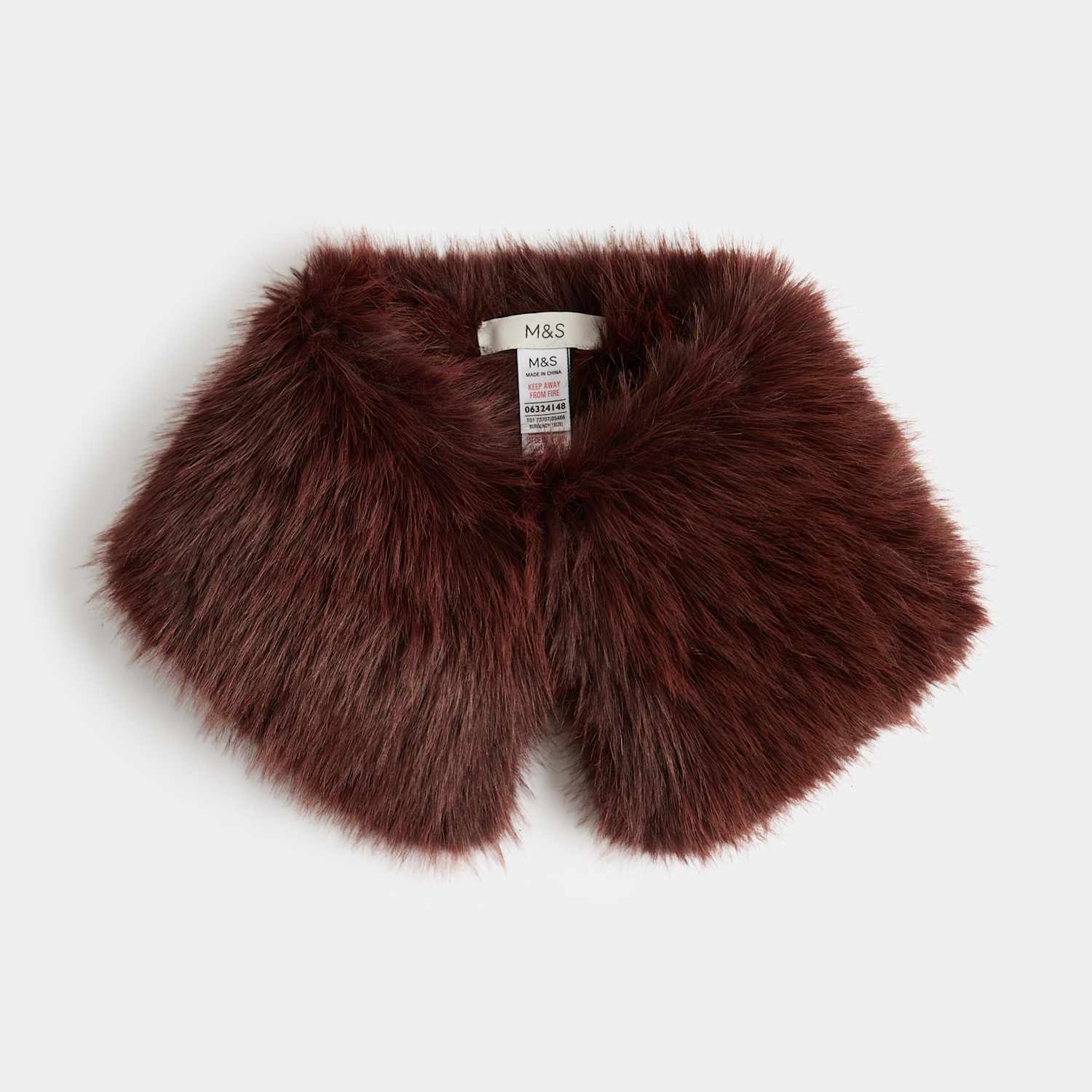 M&S Women's Faux Fur Collar - Burgundy