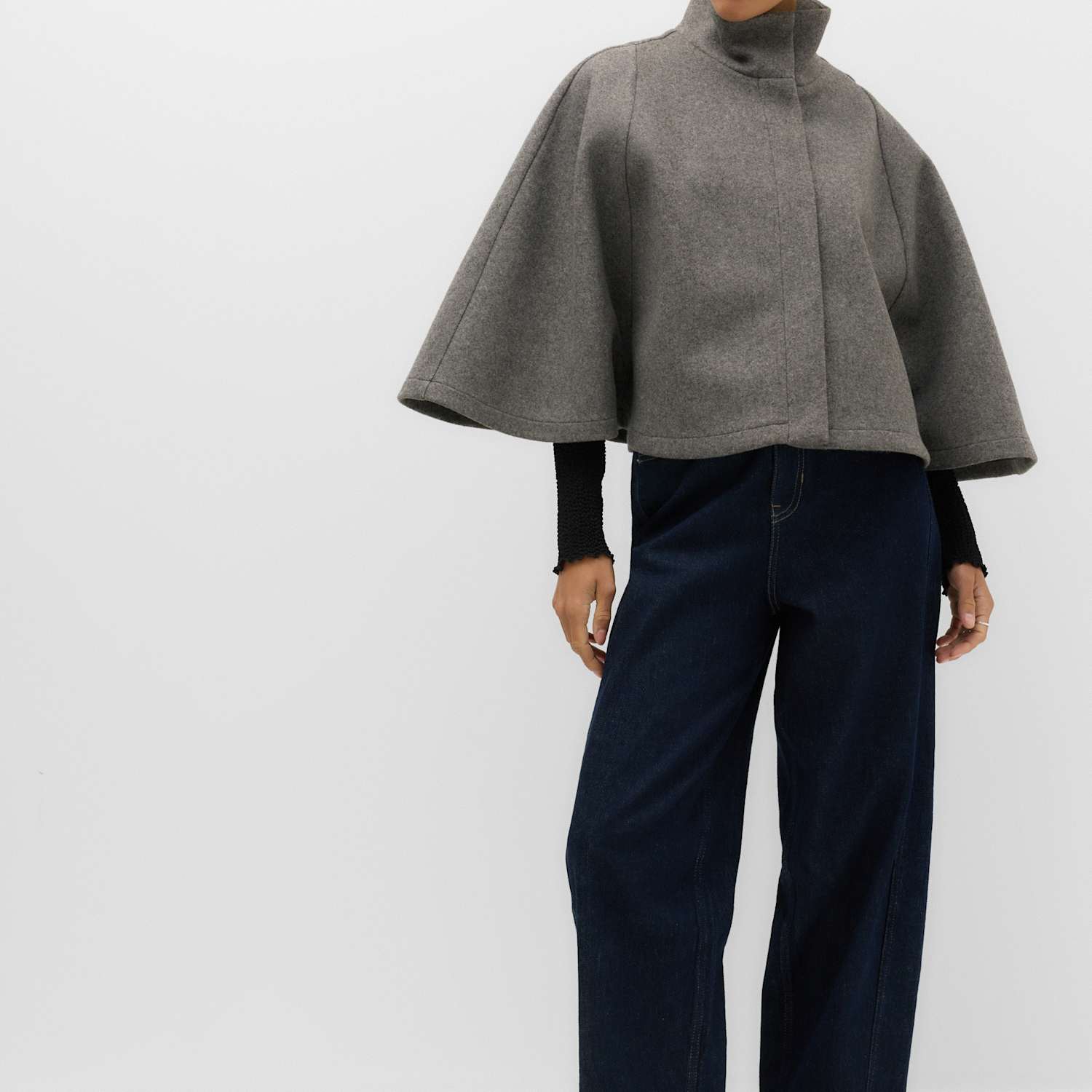 M&S Women's Funnel Neck Cape - Small-Medium - Grey Mix