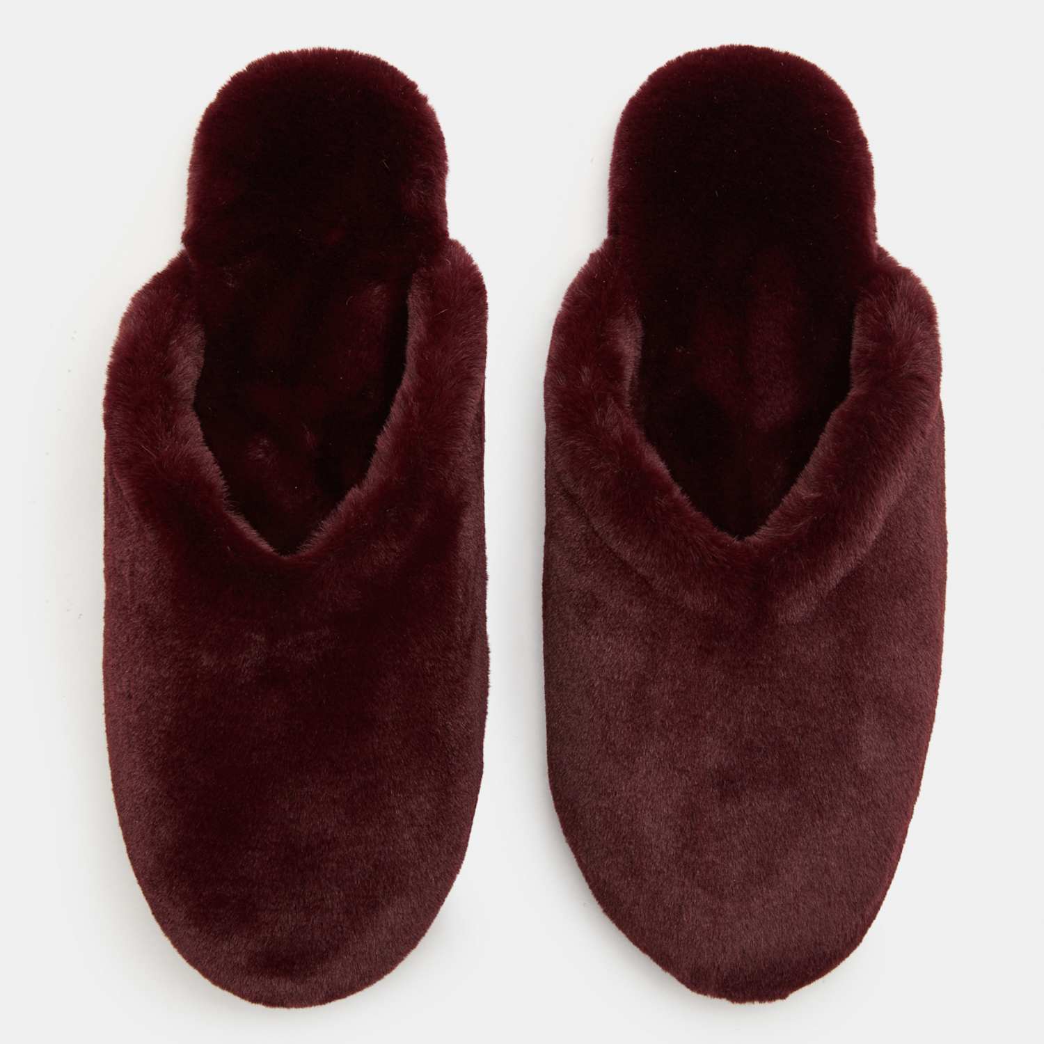M&S Women's Faux Fur Round Toe Mule Slippers - 4 - Burgundy