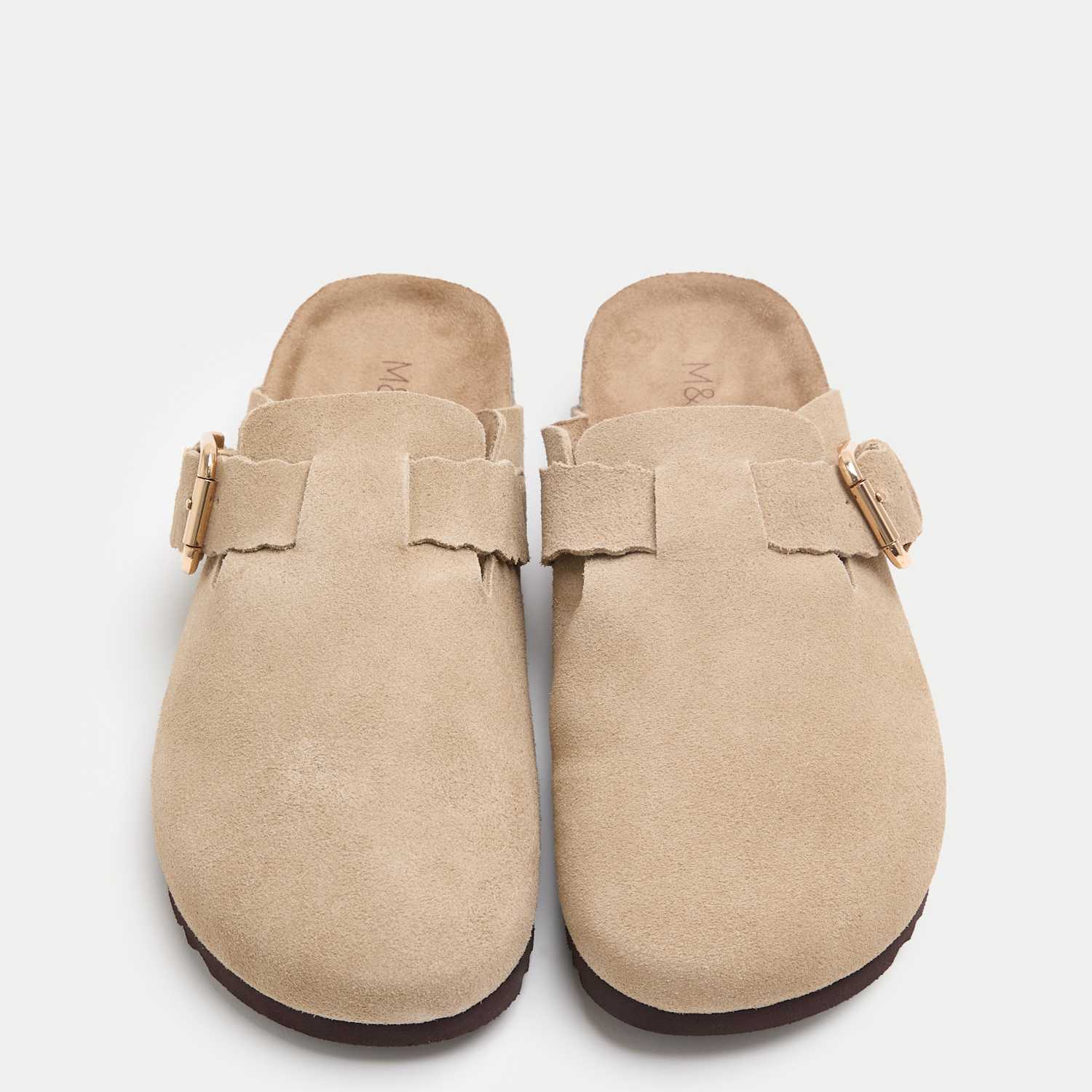 M&S Women's Suede Scallop Edge Strap Clogs - 4 - Sand