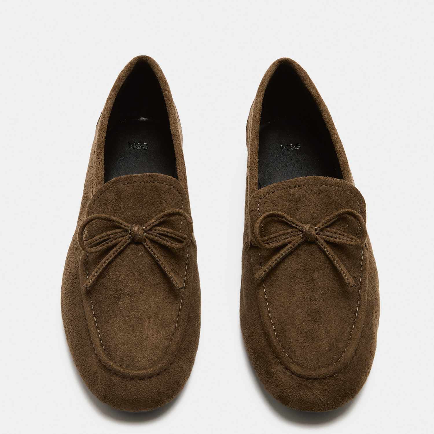 M&S Women's Bow Flat Loafer Pumps - 5 - Olive