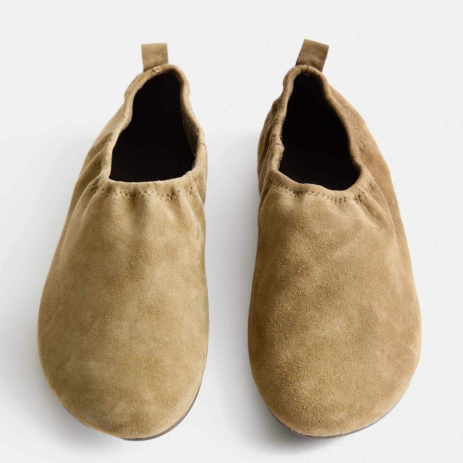 M&S Women's Suede Flat Ballet Pumps - 8 - Khaki