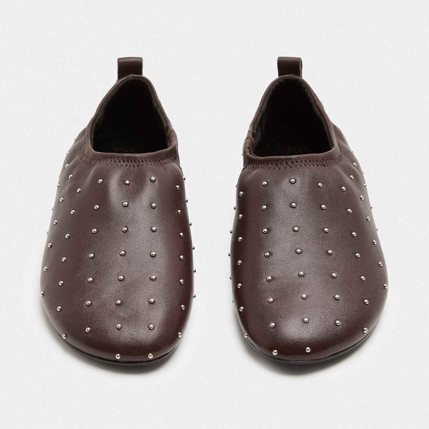M&S Women's Leather Studded Flat Pumps - 3 - Brown
