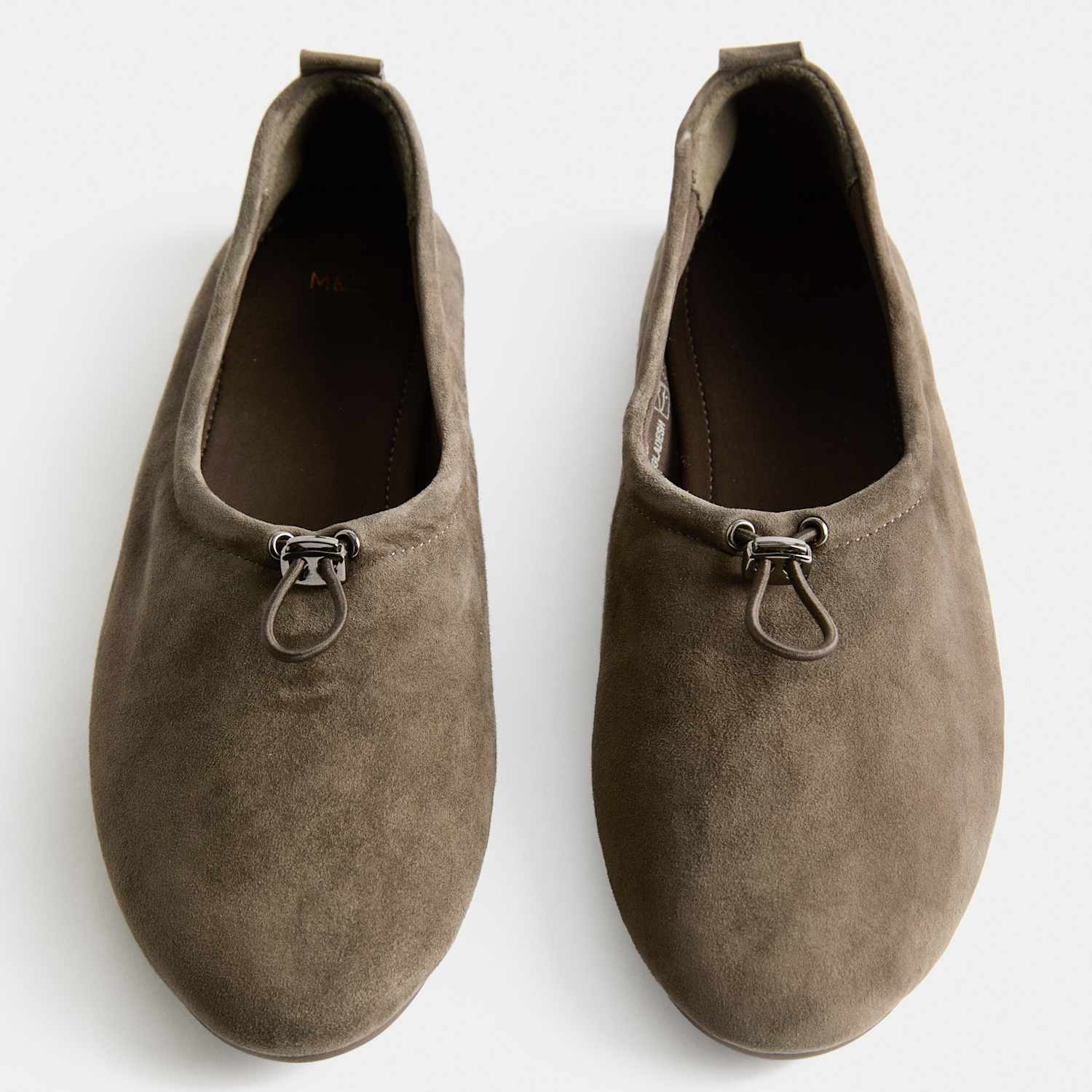 M&S Girls Suede Toggle Cord Flat Ballet Pumps - 8 - Dark Grey