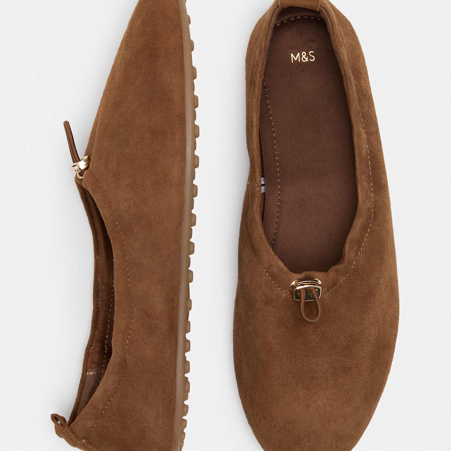 M&S Girls Suede Toggle Cord Flat Ballet Pumps - 4 - Tan