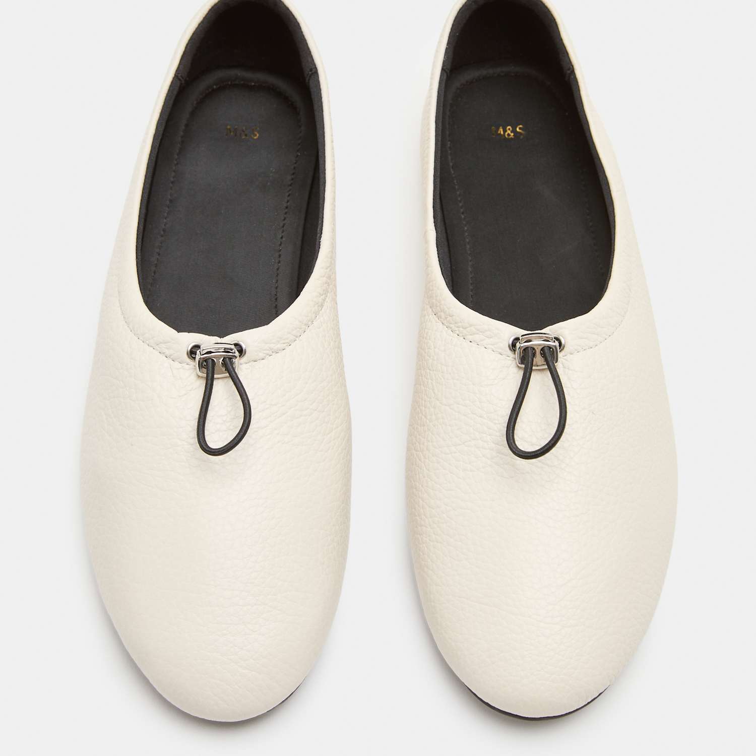 M&S Girls Leather Toggle Ballet Pumps - 5 - White