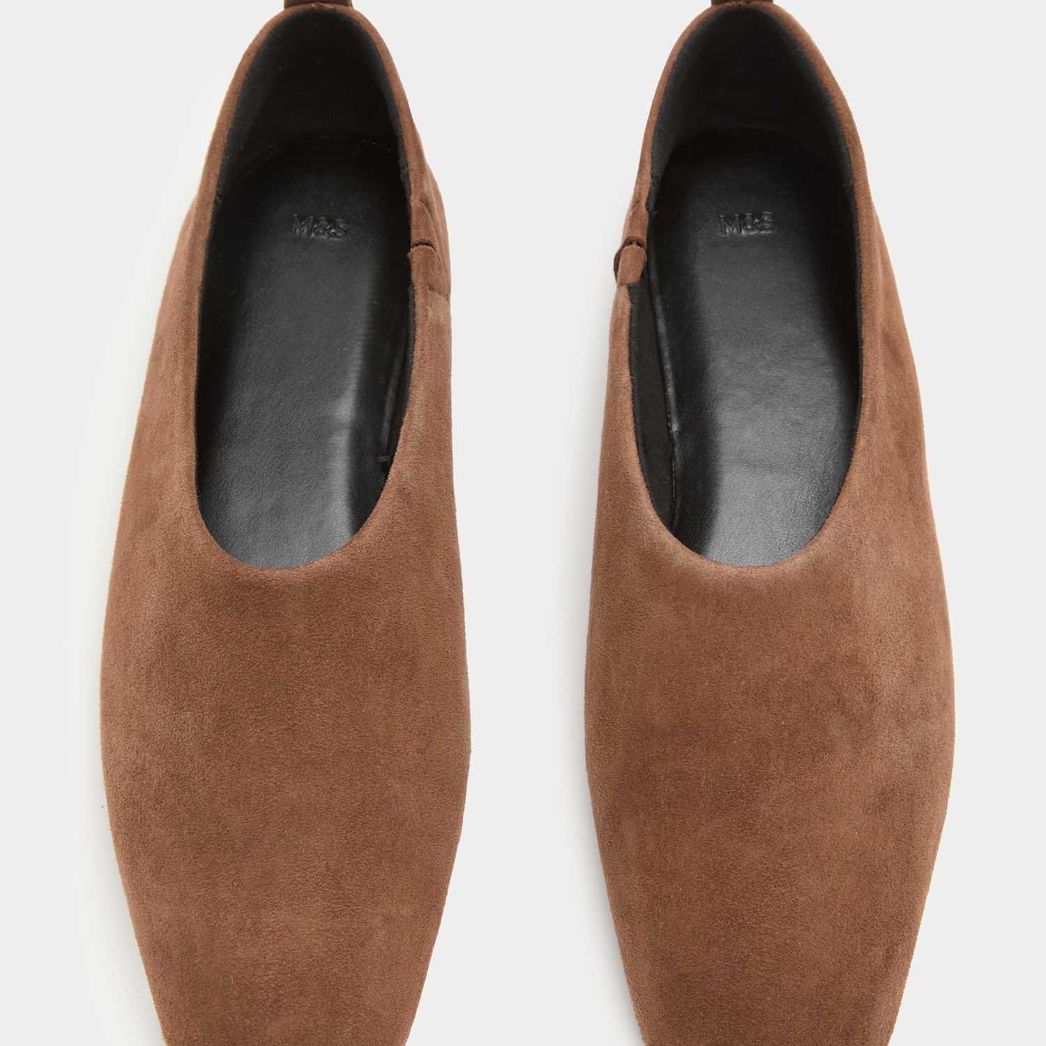 M&S Girls Suede Flat Chisel Toe Ballet Pumps - 3 - Dark Tan