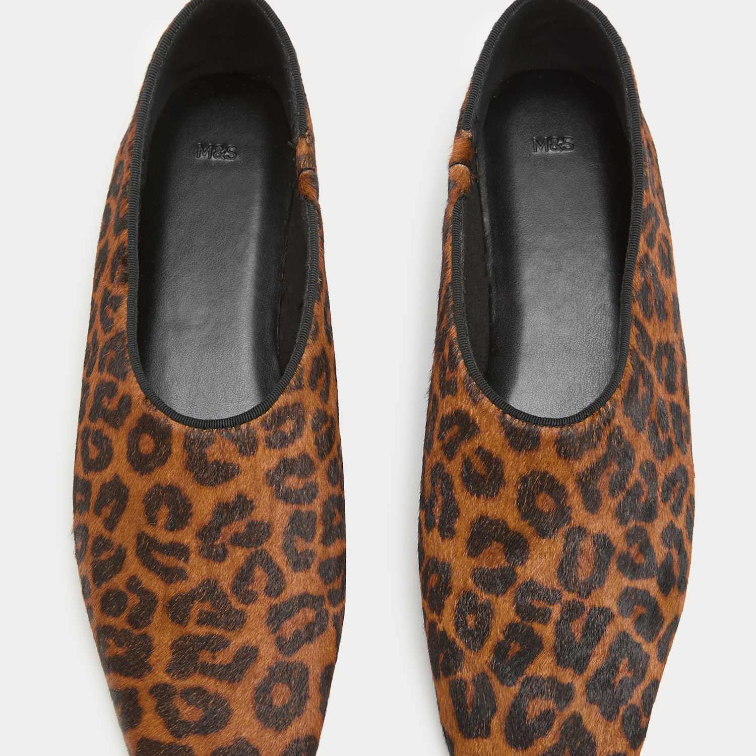 M&S Girls Hair On Leather Leopard Print Ballet Pumps - 4 - Brown Mix