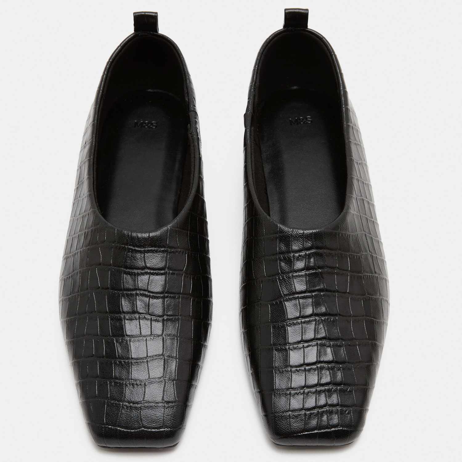 M&S Girls Leather Flat Square Toe Ballet Pump - 8 - Black
